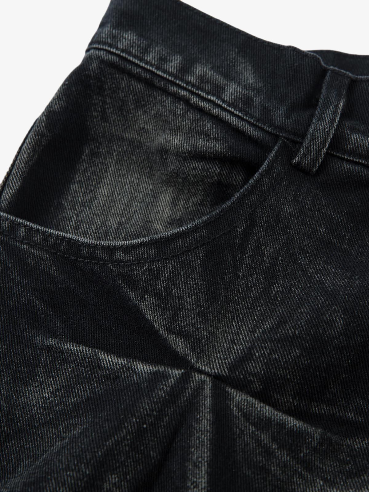 Denim Heavy Washed Distressed Pleated Baggy Jeans - 2282 - Image 11