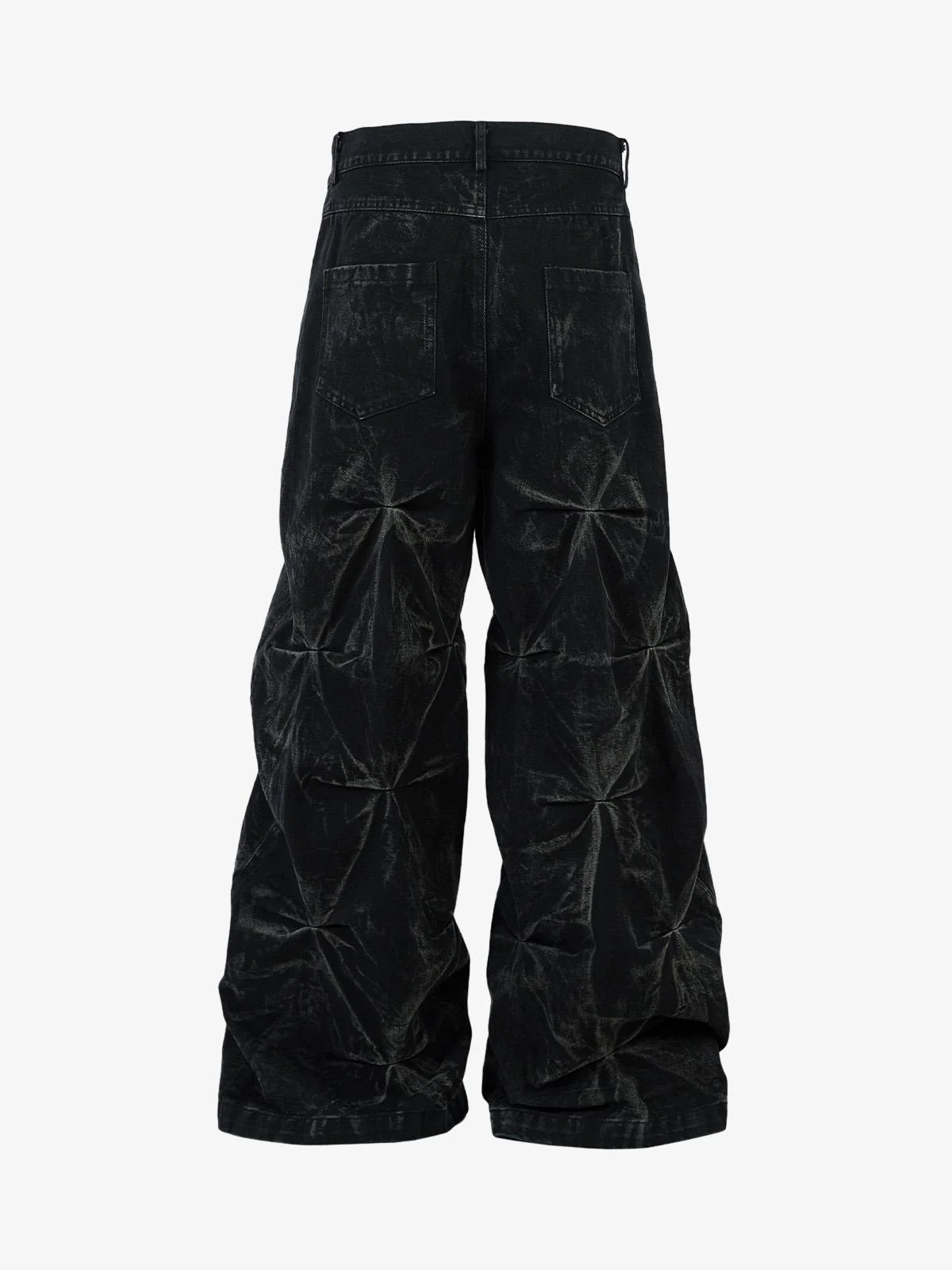 Denim Heavy Washed Distressed Pleated Baggy Jeans - 2282 - Image 7