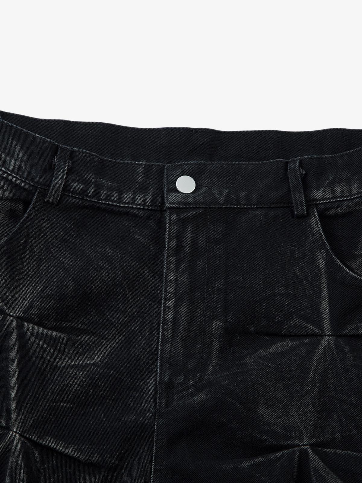 Denim Heavy Washed Distressed Pleated Baggy Jeans - 2282 - Image 8
