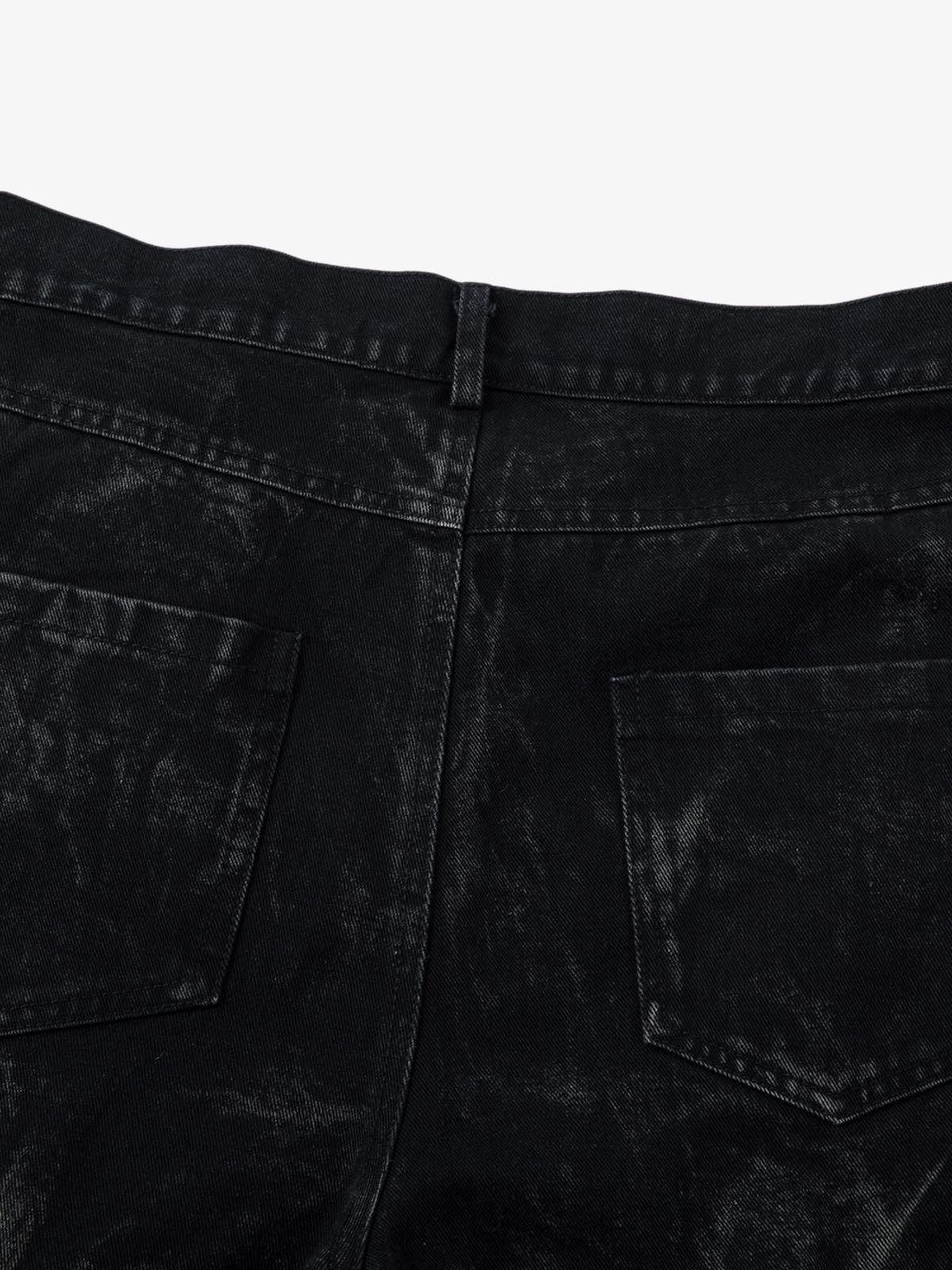 Denim Heavy Washed Distressed Pleated Baggy Jeans - 2282 - Image 9