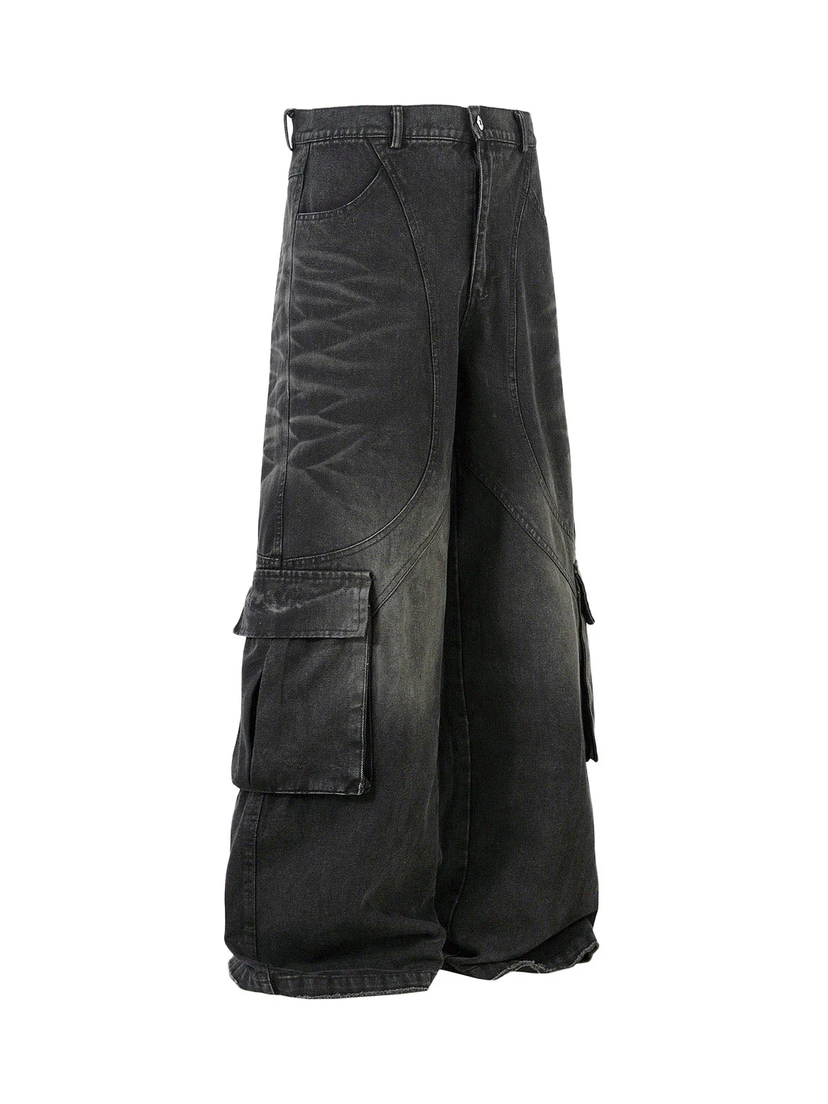 Washed Distressed Multi-Pocket Cargo Jeans