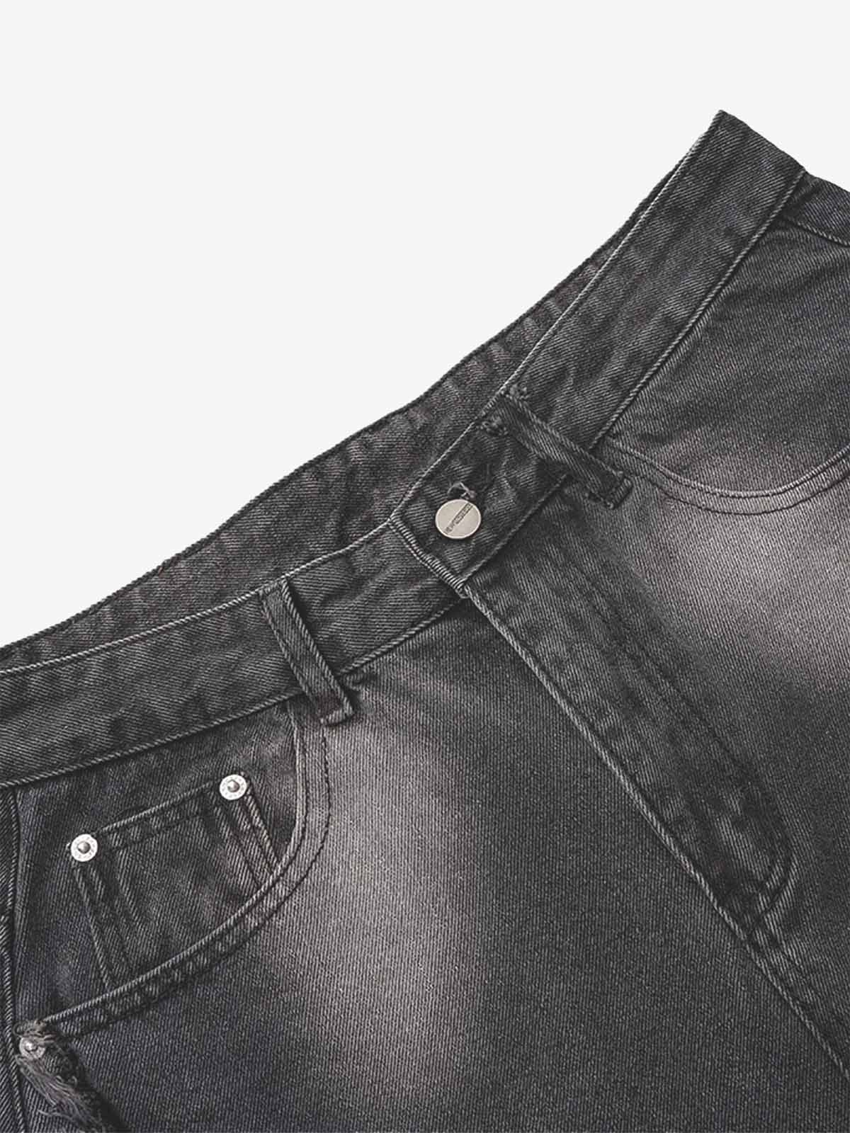 Washed Distressed Raw Edge Barrel Jeans - 2402 - Image 12