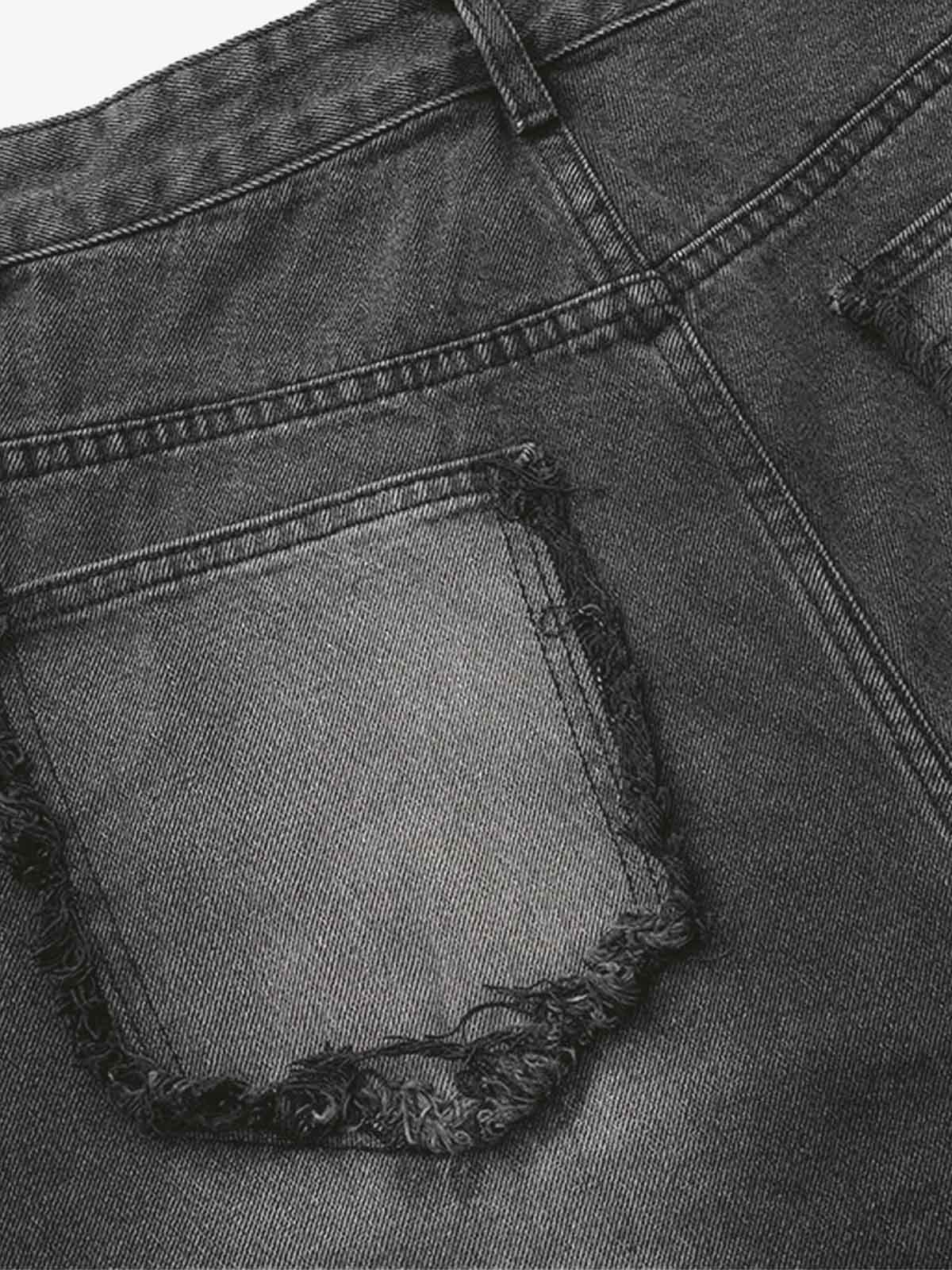 Washed Distressed Raw Edge Barrel Jeans - 2402 - Image 13