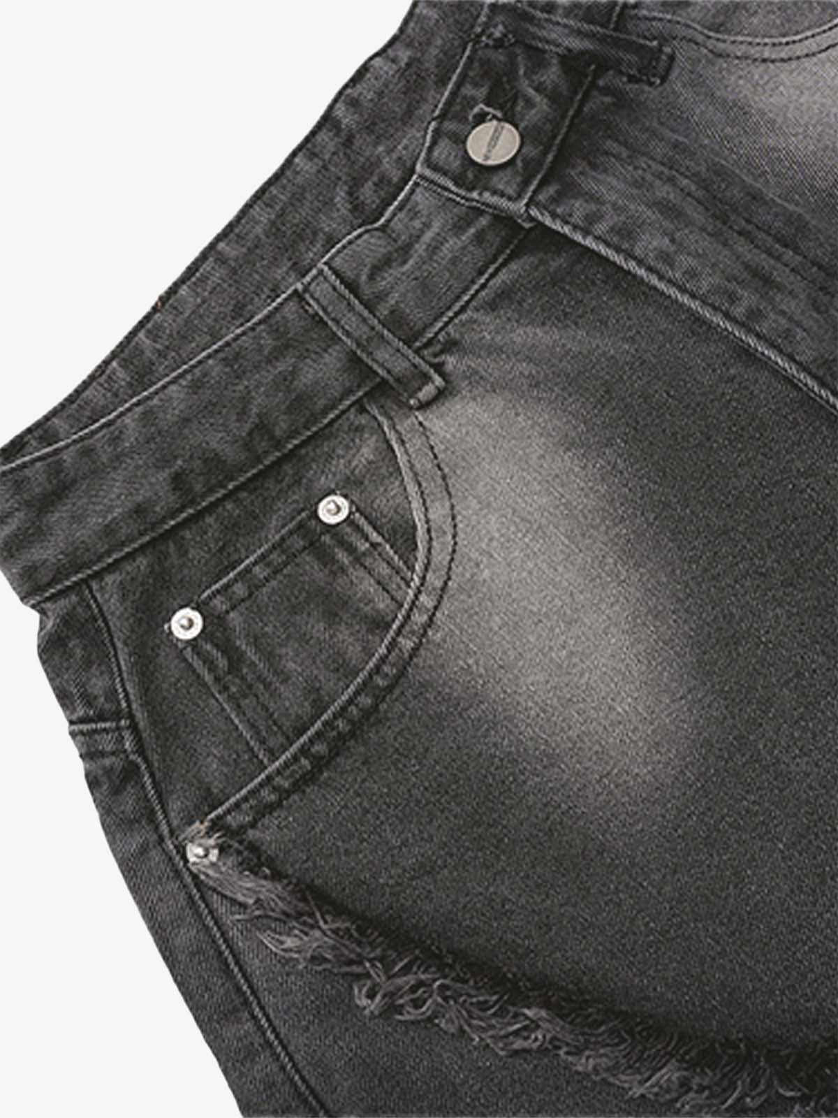 Washed Distressed Raw Edge Barrel Jeans - 2402 - Image 14