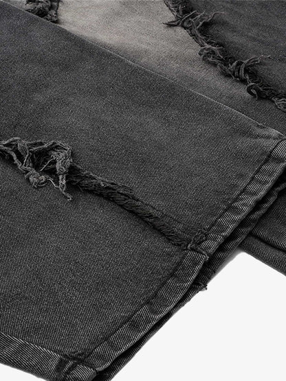 Washed Distressed Raw Edge Barrel Jeans - 2402 - Image 15