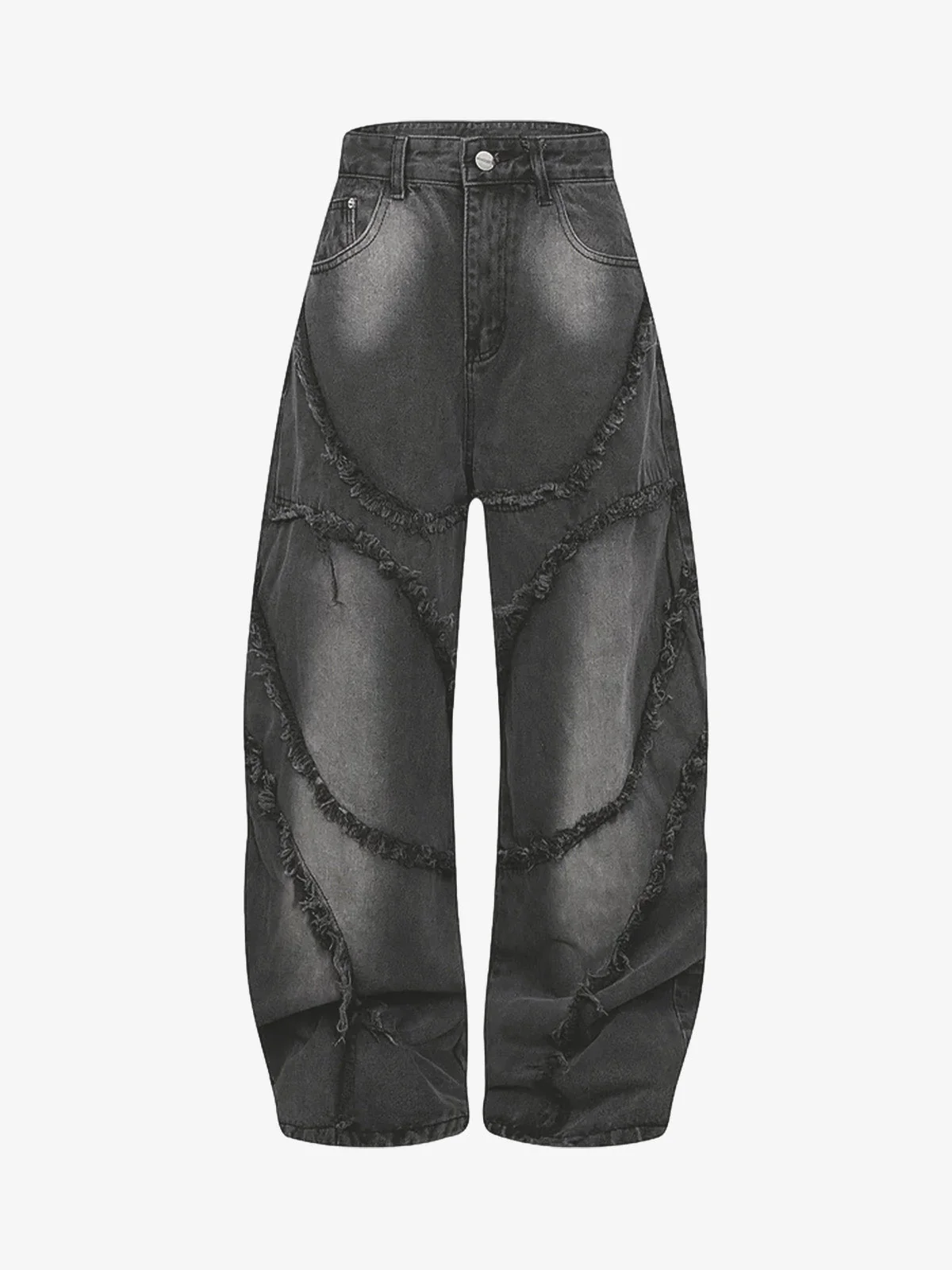 Washed Distressed Raw Edge Barrel Jeans - 2402 - Image 2