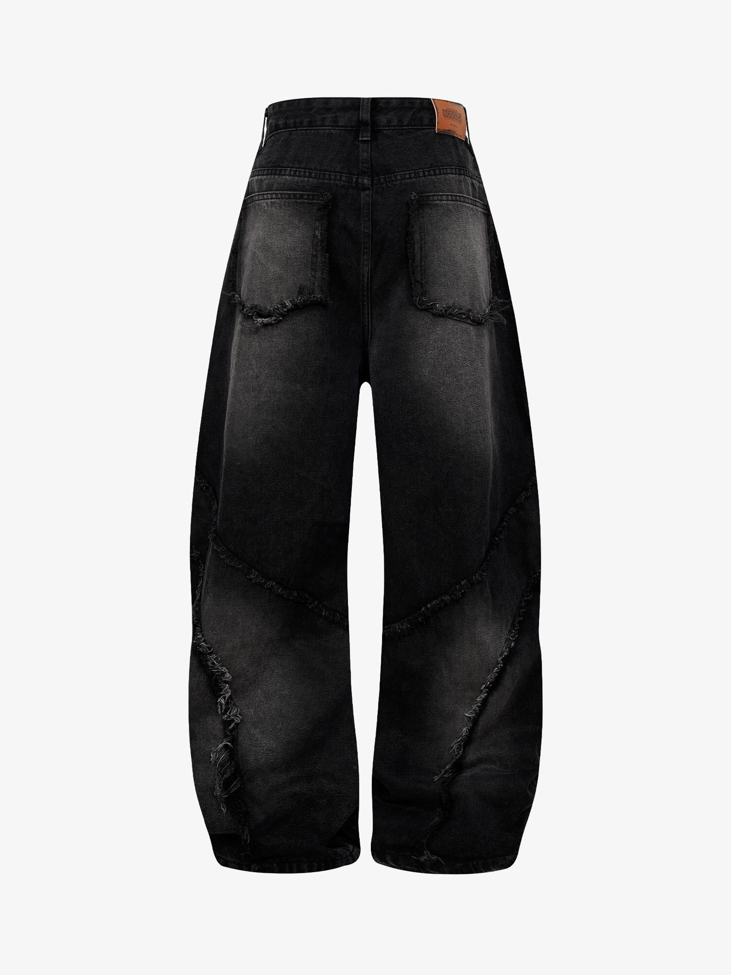 Washed Distressed Raw Edge Barrel Jeans - 2402 - Image 3