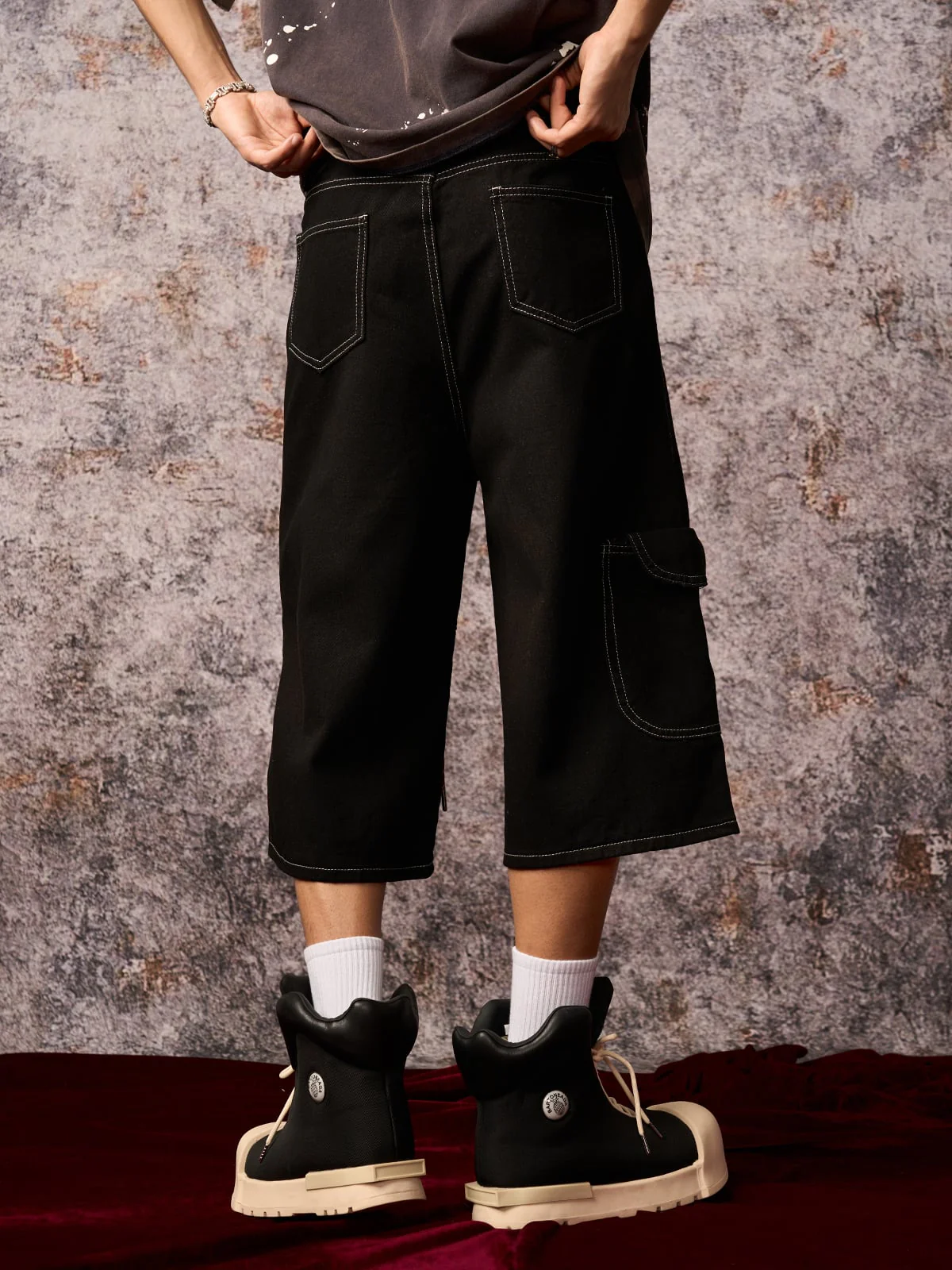 Denim Welt-Embellished Cargo Jorts - 2408 - Image 7