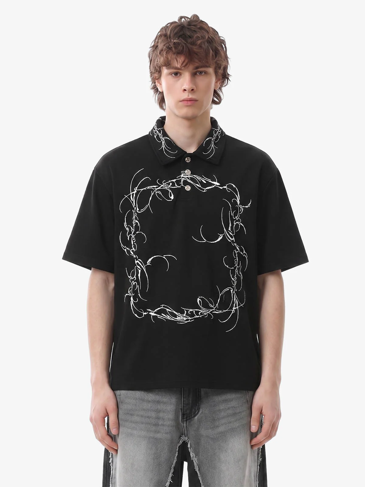 Thorn-Wreath Graphic Polo Shirt