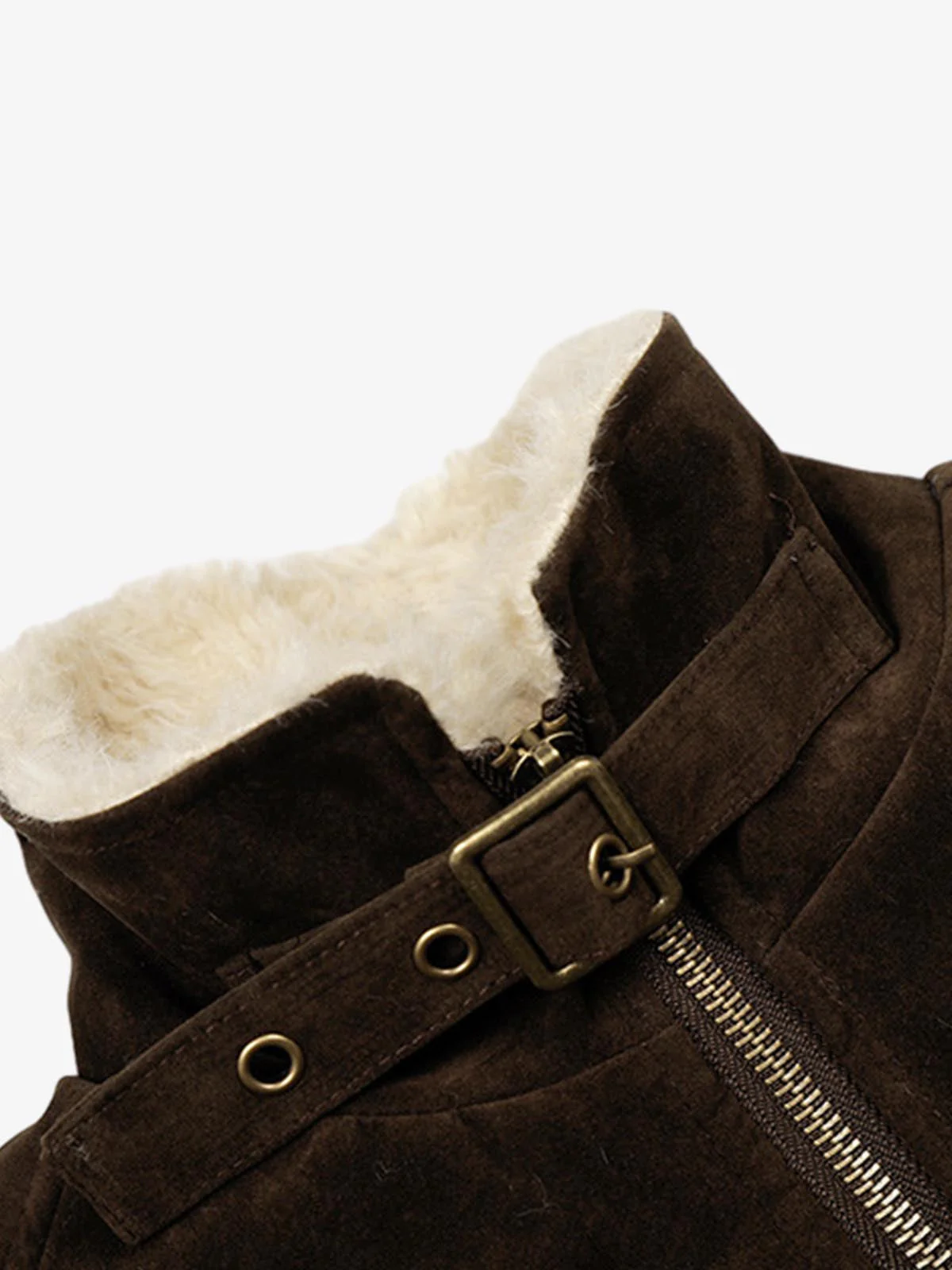 Utility Faux Shearling Collar Suede Look Zip Up Jacket - Image 12