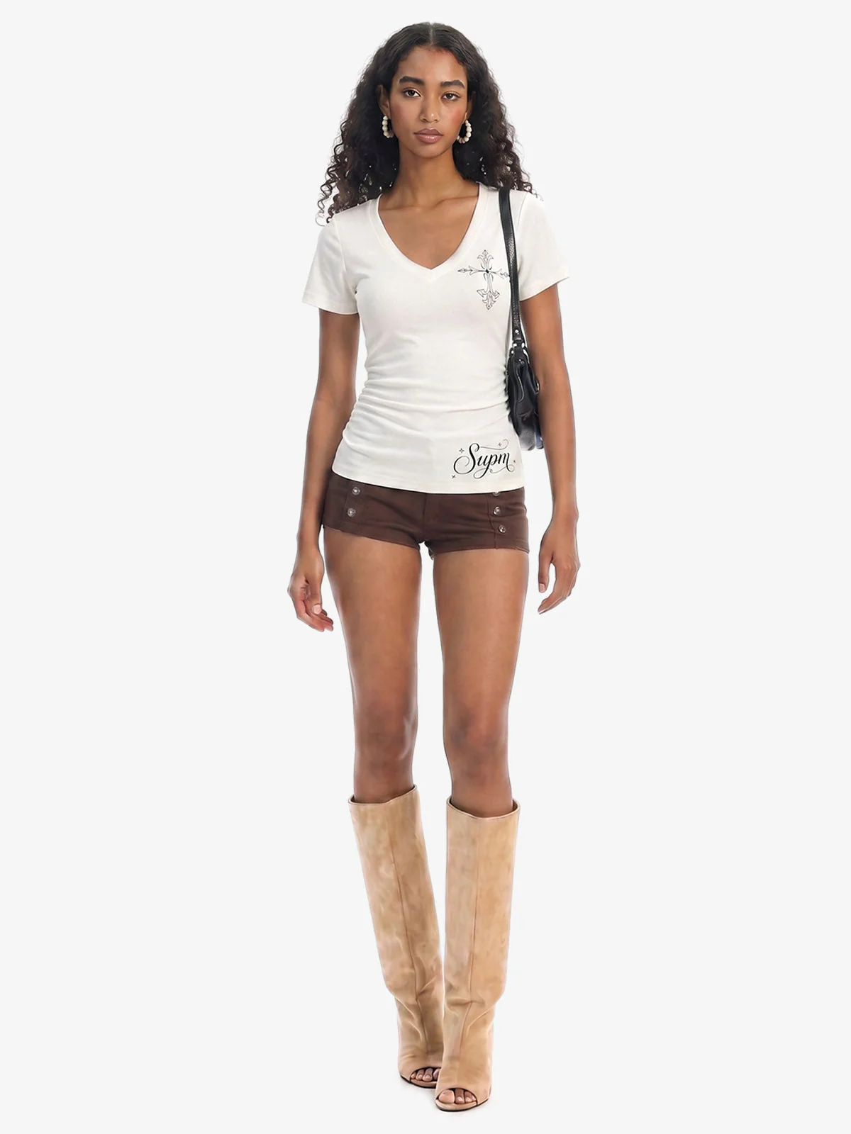 V Neck Cross Graphic Slim Fit T-Shirt - Image 4