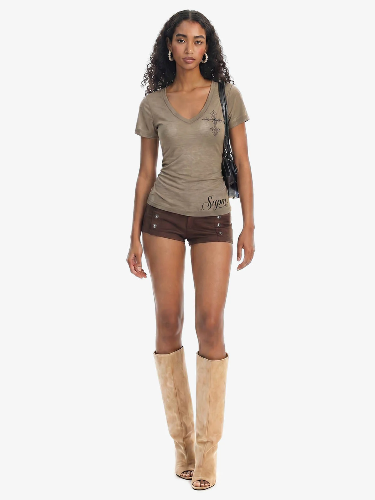 V Neck Cross Graphic Slim Fit T-Shirt - Image 5