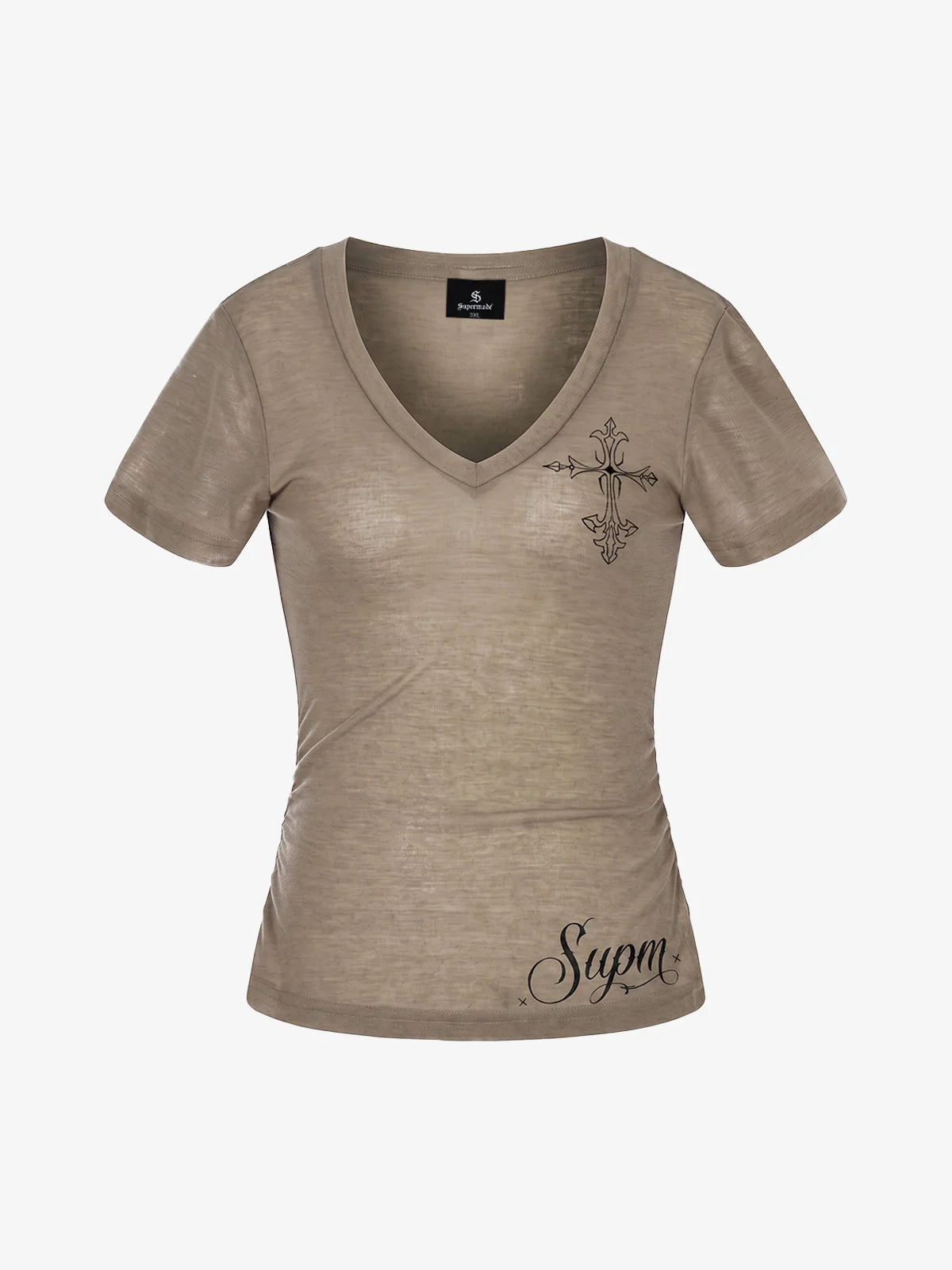 V Neck Cross Graphic Slim Fit T-Shirt - Image 7