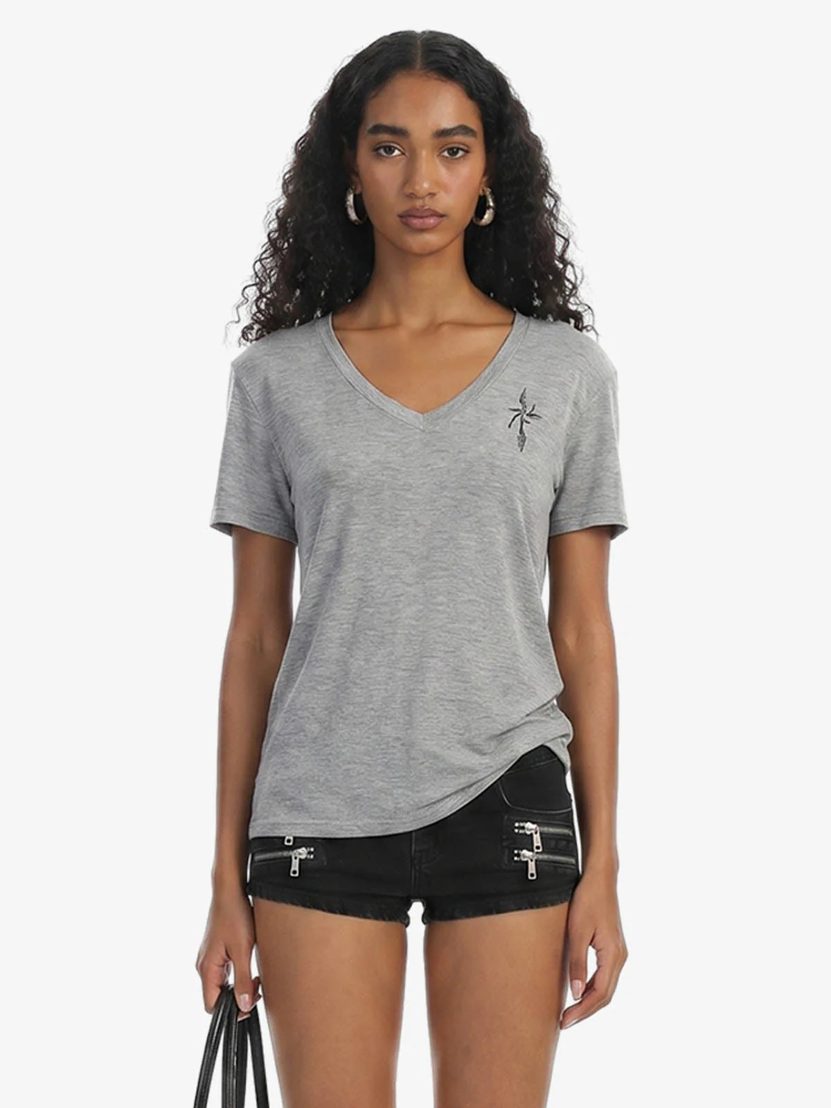 V Neck Minimal Graphic Slim Fit T-Shirt - Image 3