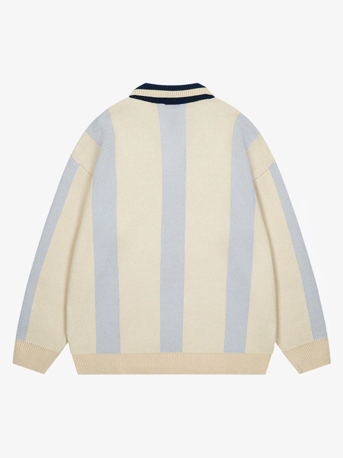 Vertical Striped Colorblock Lapel Sweater - 2587 - Image 2