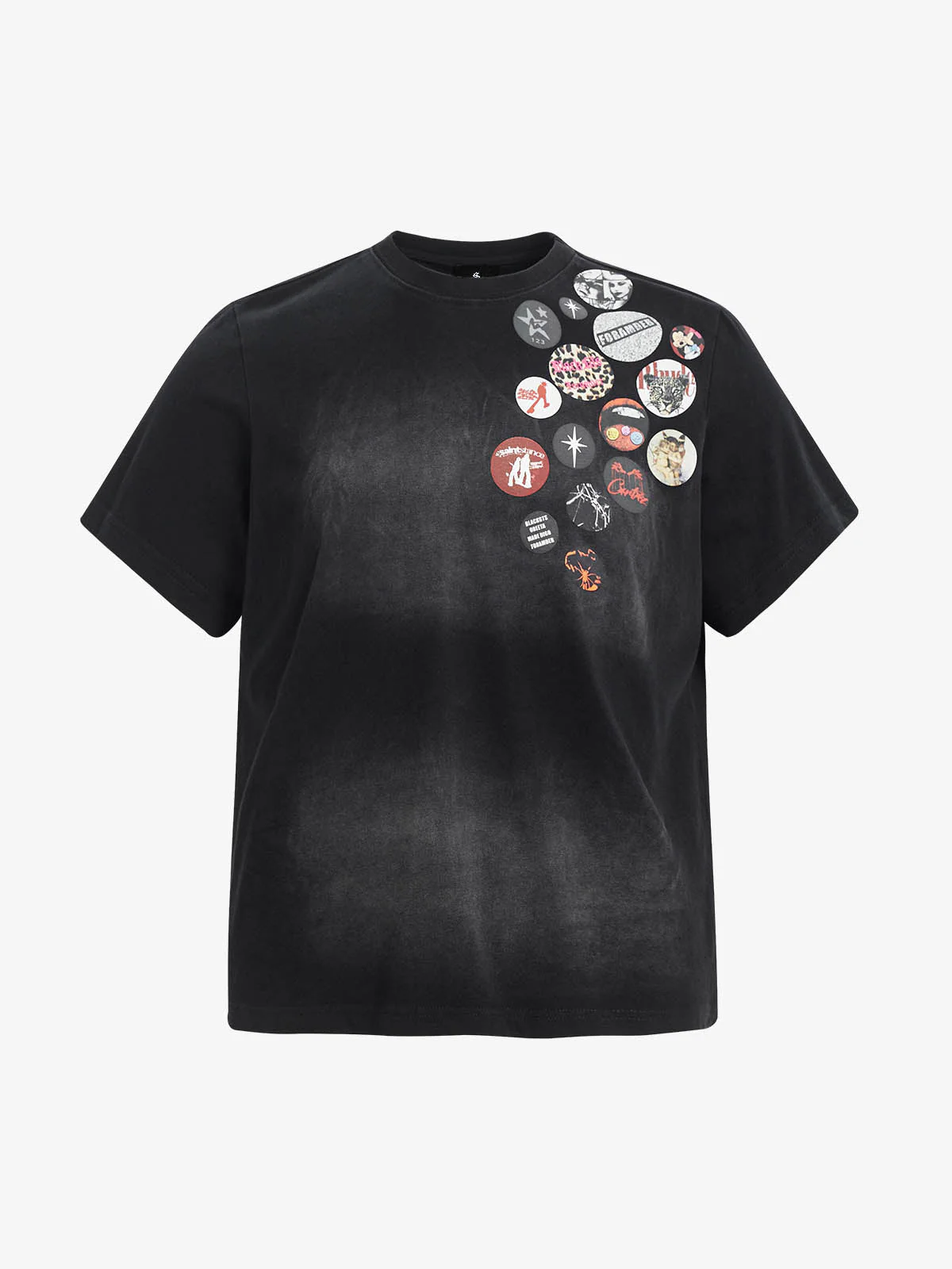 Vintage Airbrush Spray Effect Multi-Badge Graphic T-Shirt - Image 2