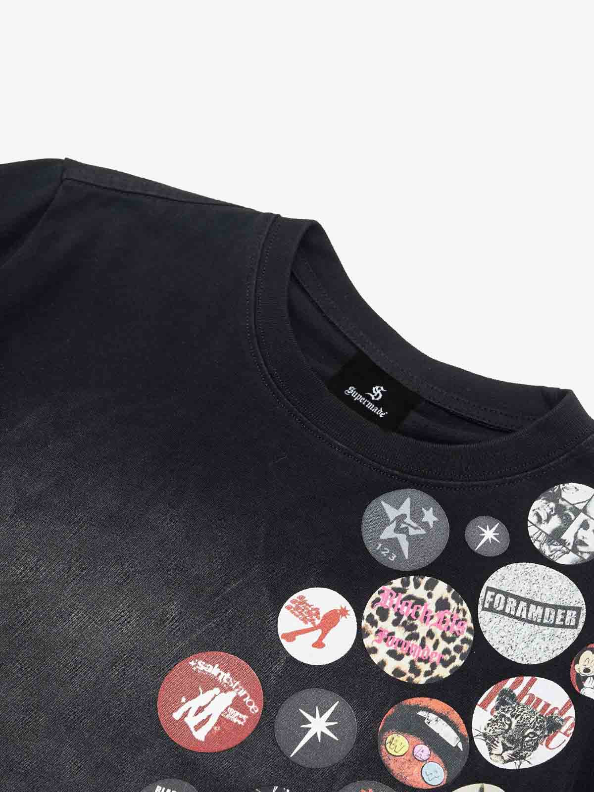 Vintage Airbrush Spray Effect Multi-Badge Graphic T-Shirt - Image 5