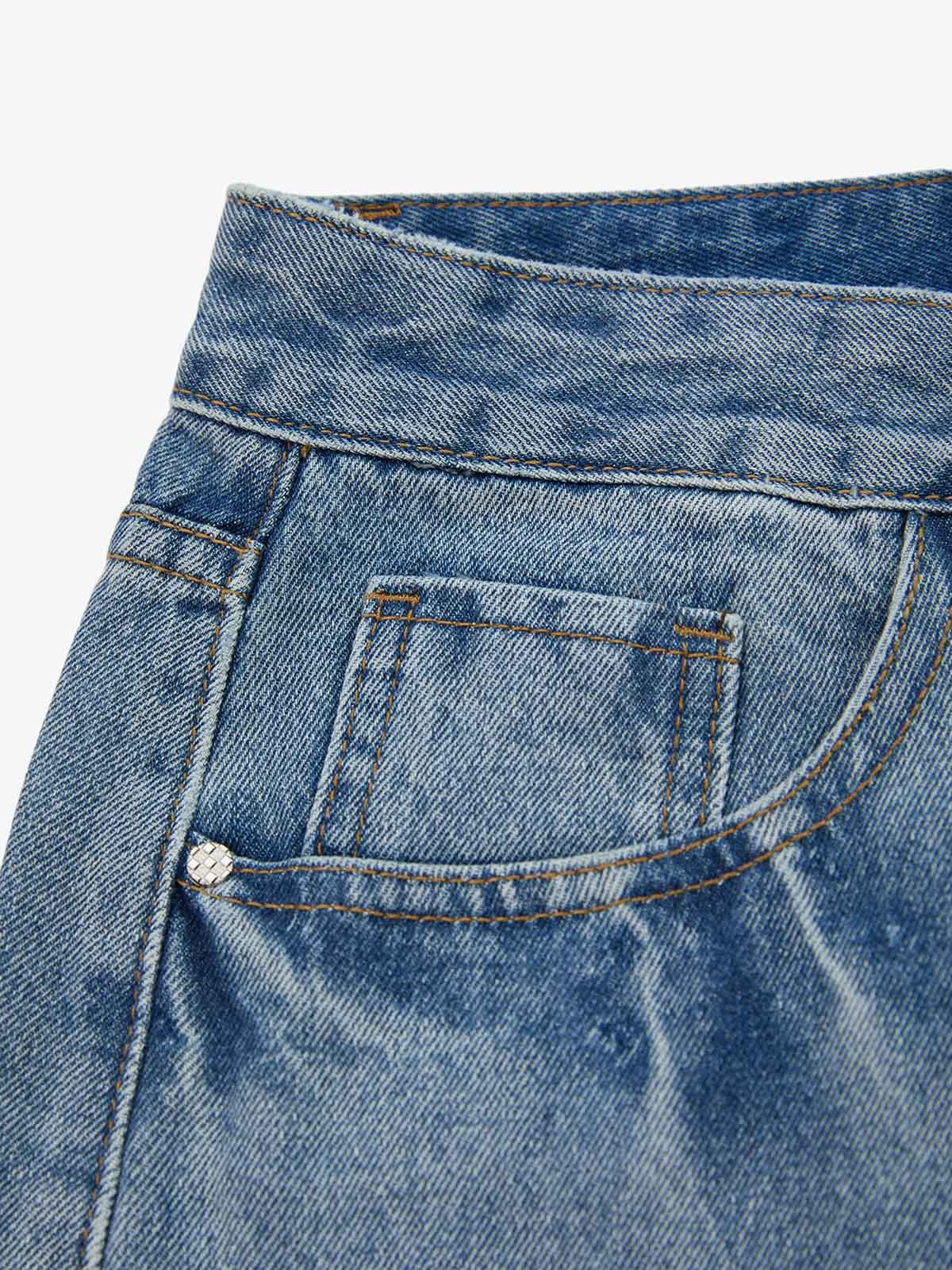 Vintage Barbed Wire Embroidery Distressed Washed Denim Jorts - Image 10