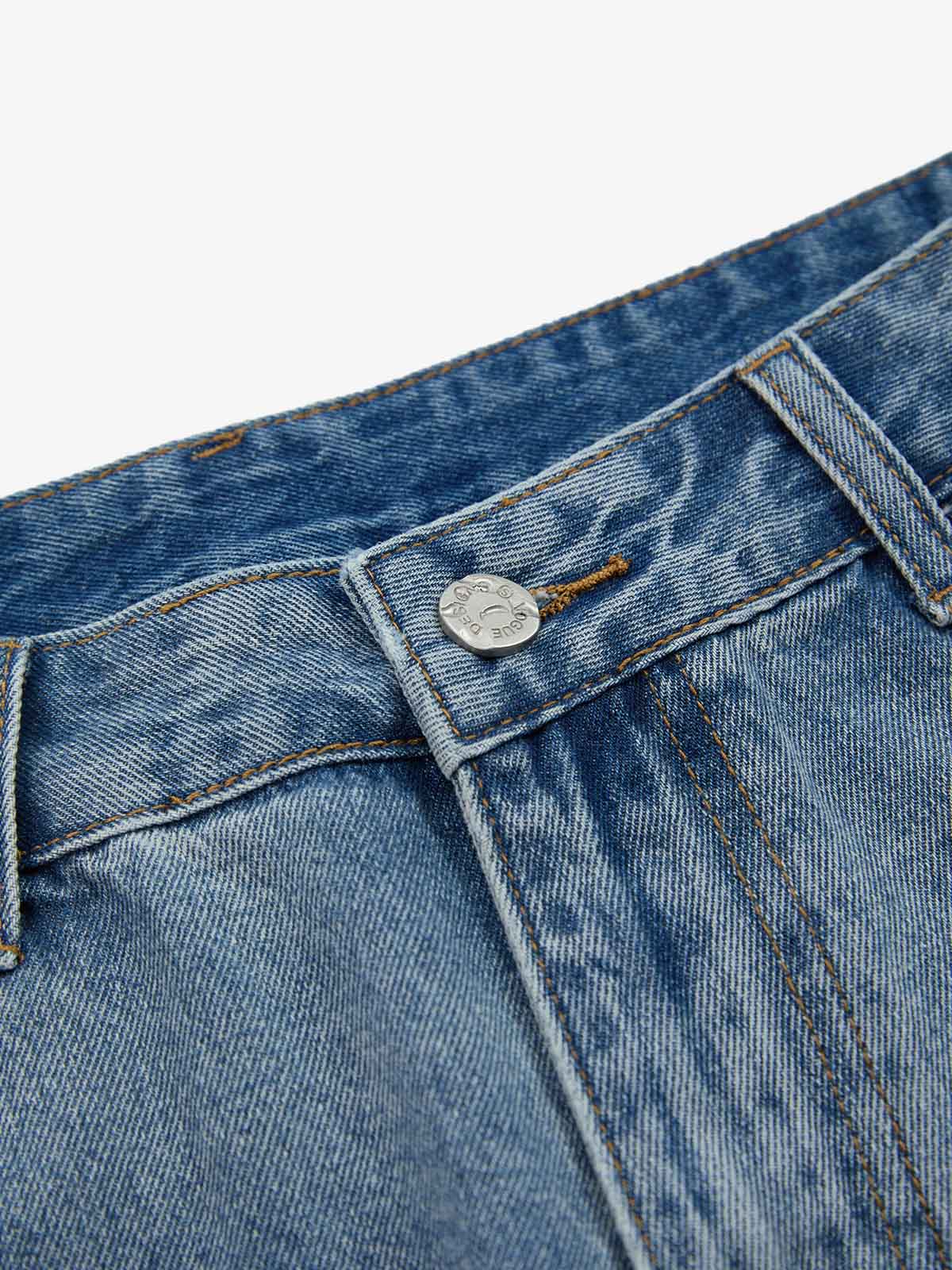 Vintage Barbed Wire Embroidery Distressed Washed Denim Jorts - Image 9