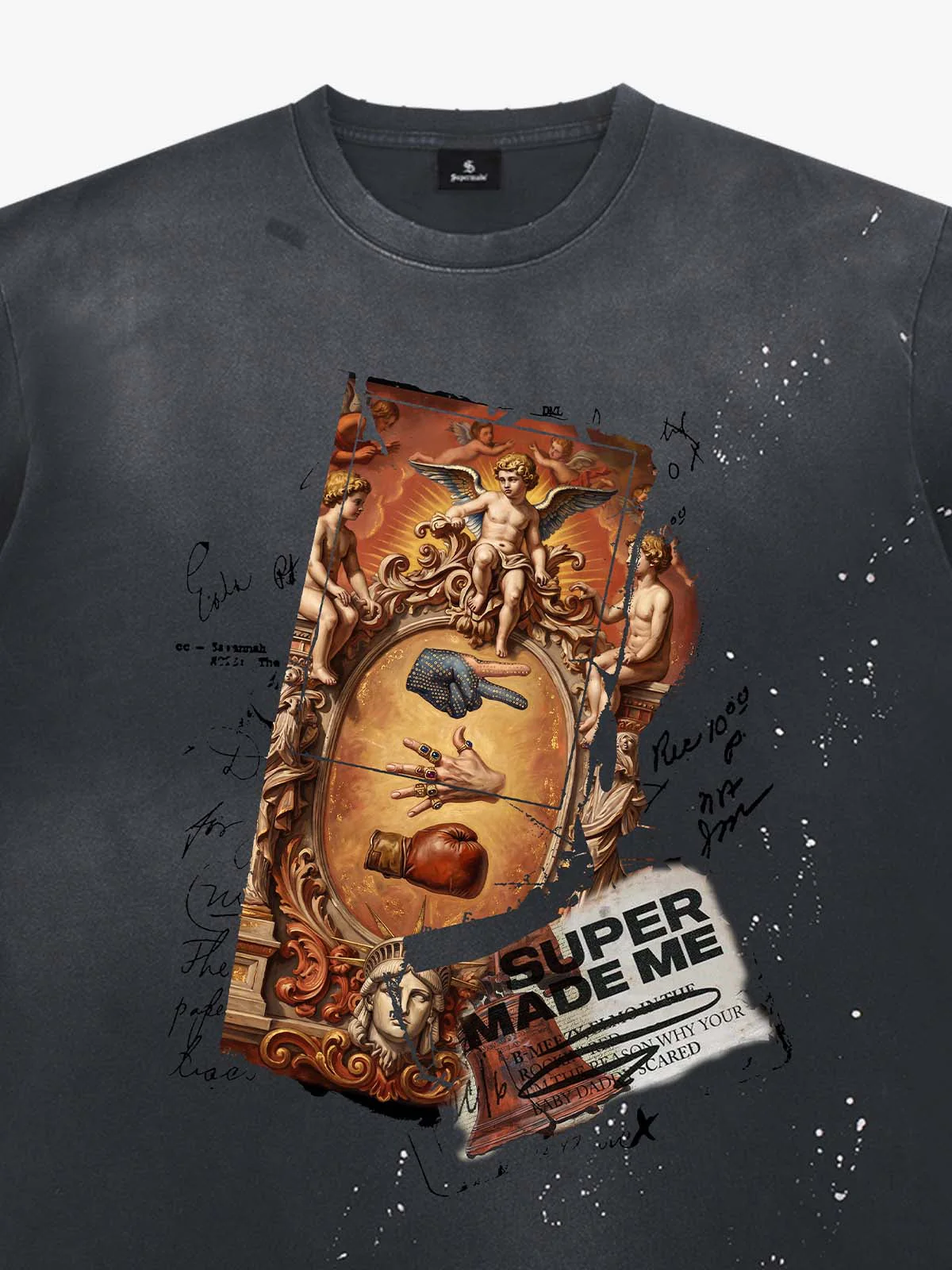 Vintage Baroque Angel Collage Graphic T-Shirt - Image 5