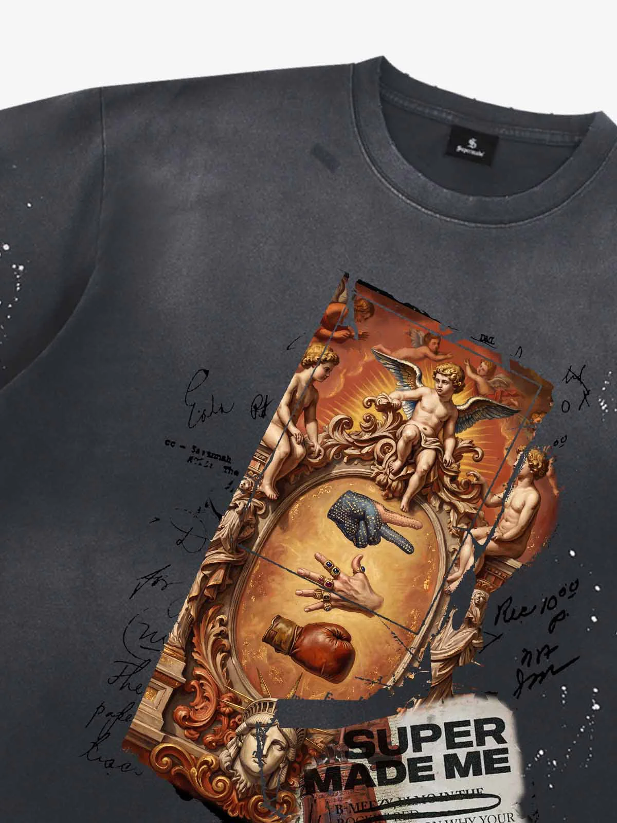 Vintage Baroque Angel Collage Graphic T-Shirt - Image 6