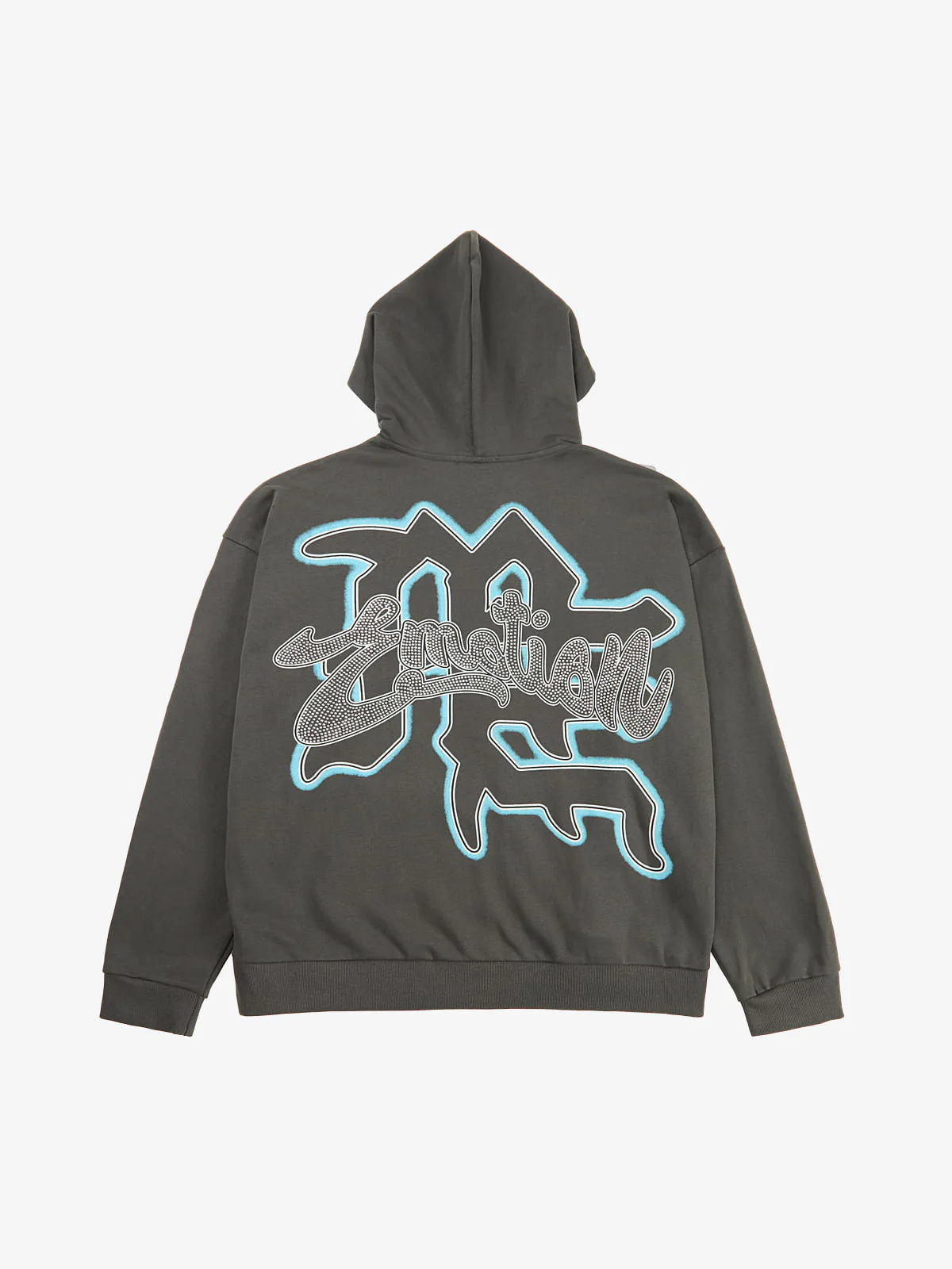 Vintage Blindfolded Angel Rhinestone Zip-Up Hoodie - Image 8