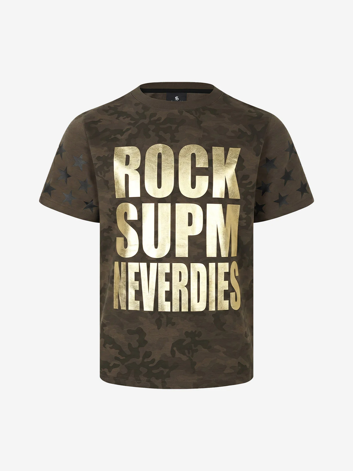 Vintage Camo Gold Letter Print T-Shirt