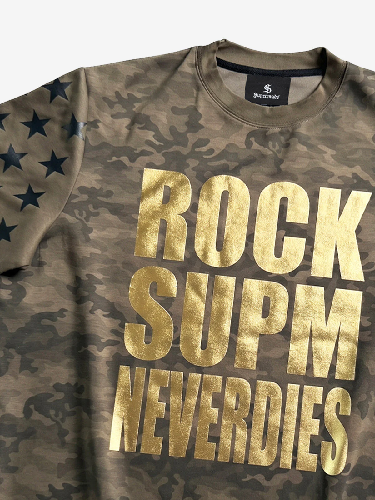 Vintage Camo Gold Letter Print T-Shirt - Image 3
