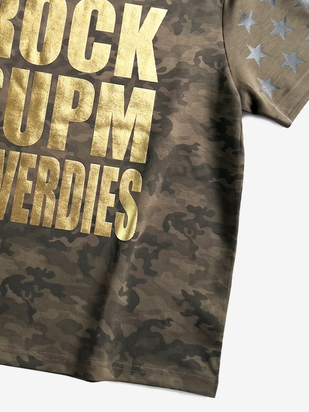 Vintage Camo Gold Letter Print T-Shirt - Image 5