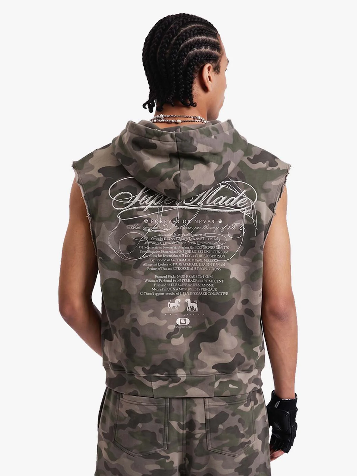 Vintage Camouflage Sleeveless Zip-Up Hoodie Set - Image 4