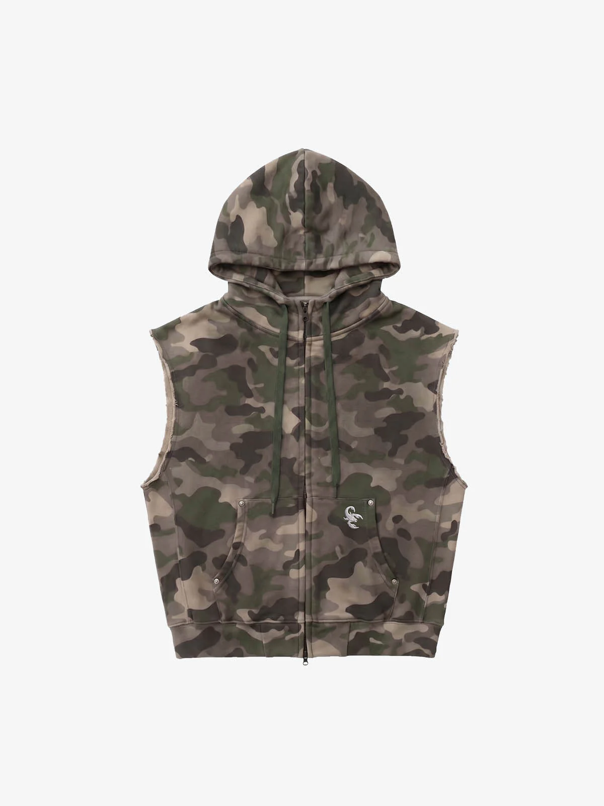 Vintage Camouflage Sleeveless Zip-Up Hoodie Set - Image 6