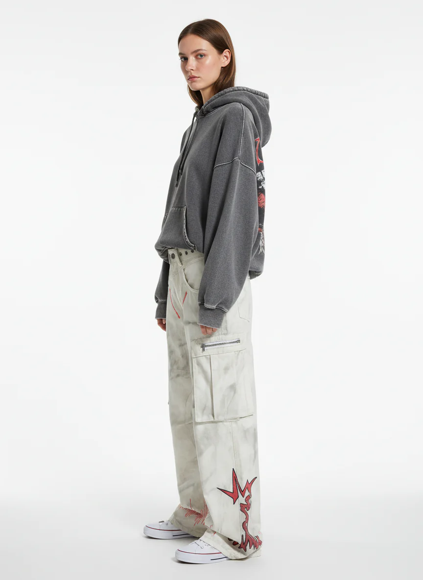 Vintage Dirty-Dyed Washed Wide-Leg Cargo Pants - 2559 - Image 3
