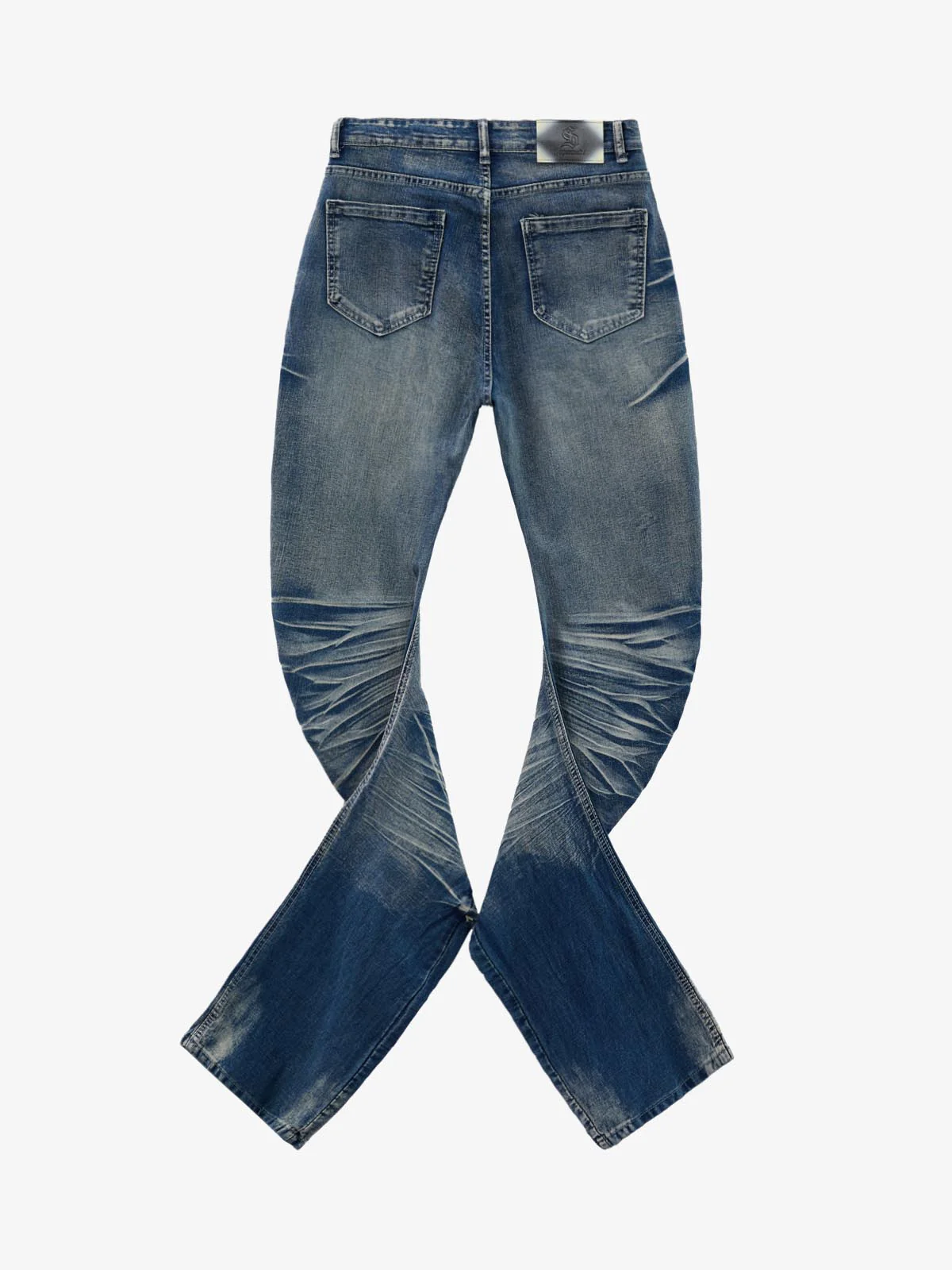 Vintage Distressed Button Fly Ruched Panel Flared Jeans - Image 10