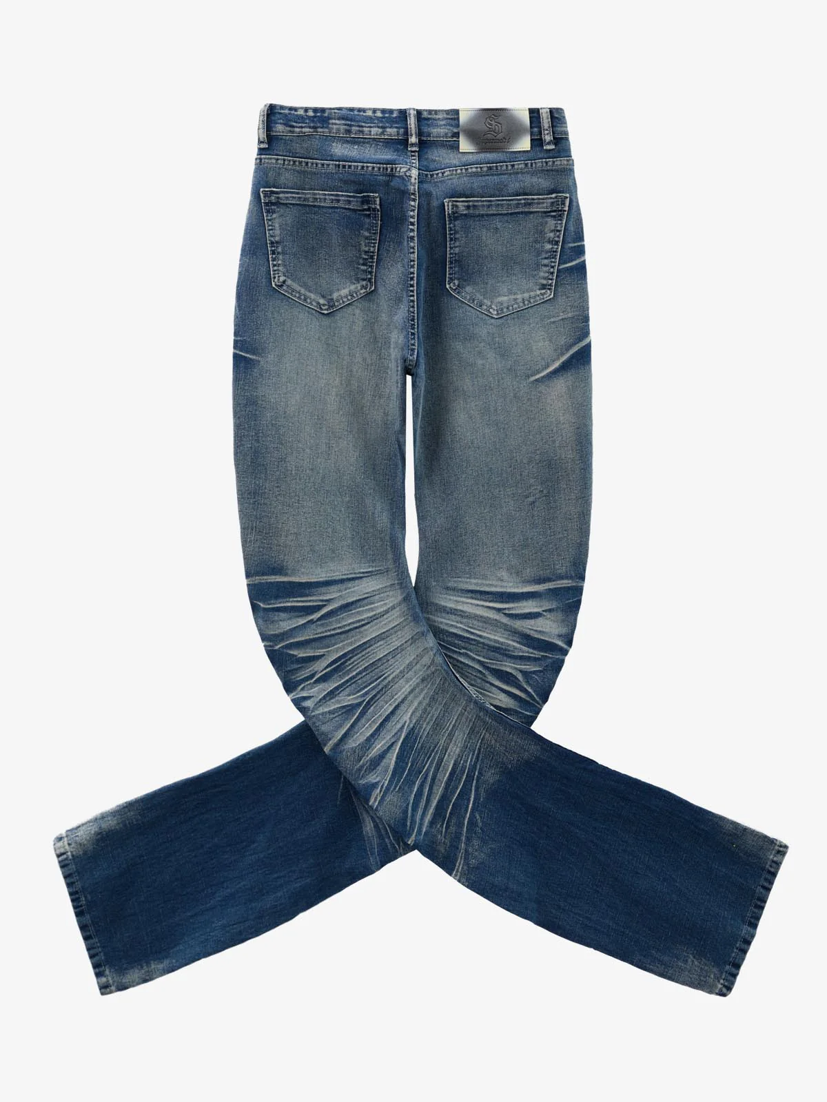 Vintage Distressed Button Fly Ruched Panel Flared Jeans - Image 12