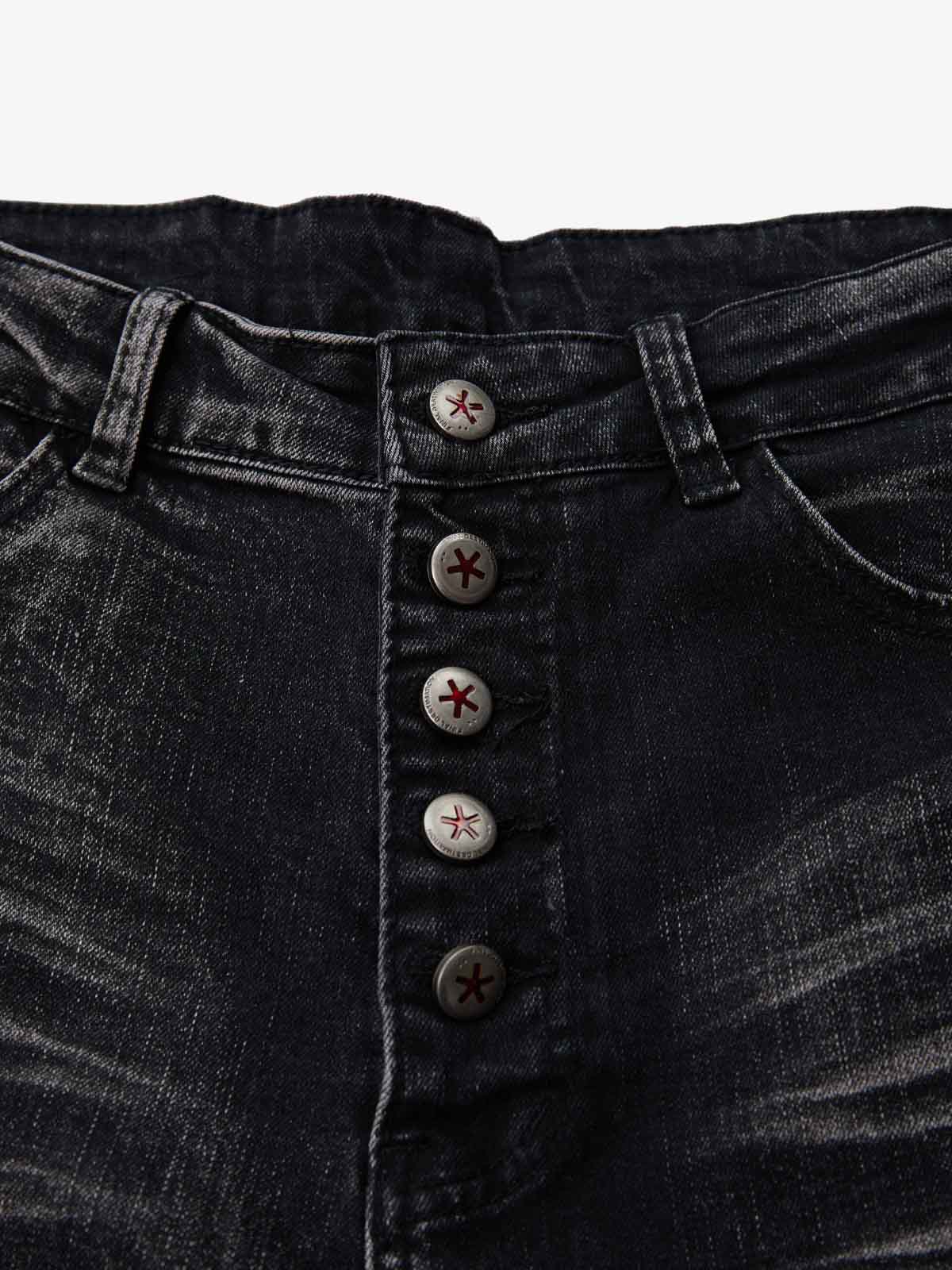 Vintage Distressed Button Fly Ruched Panel Flared Jeans - Image 13