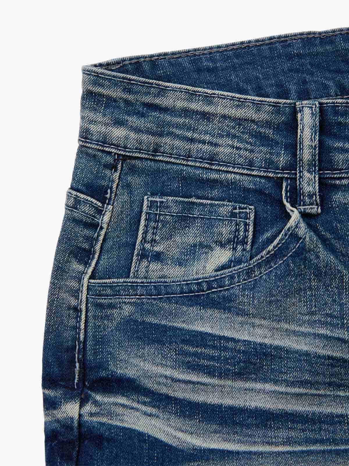 Vintage Distressed Button Fly Ruched Panel Flared Jeans - Image 16