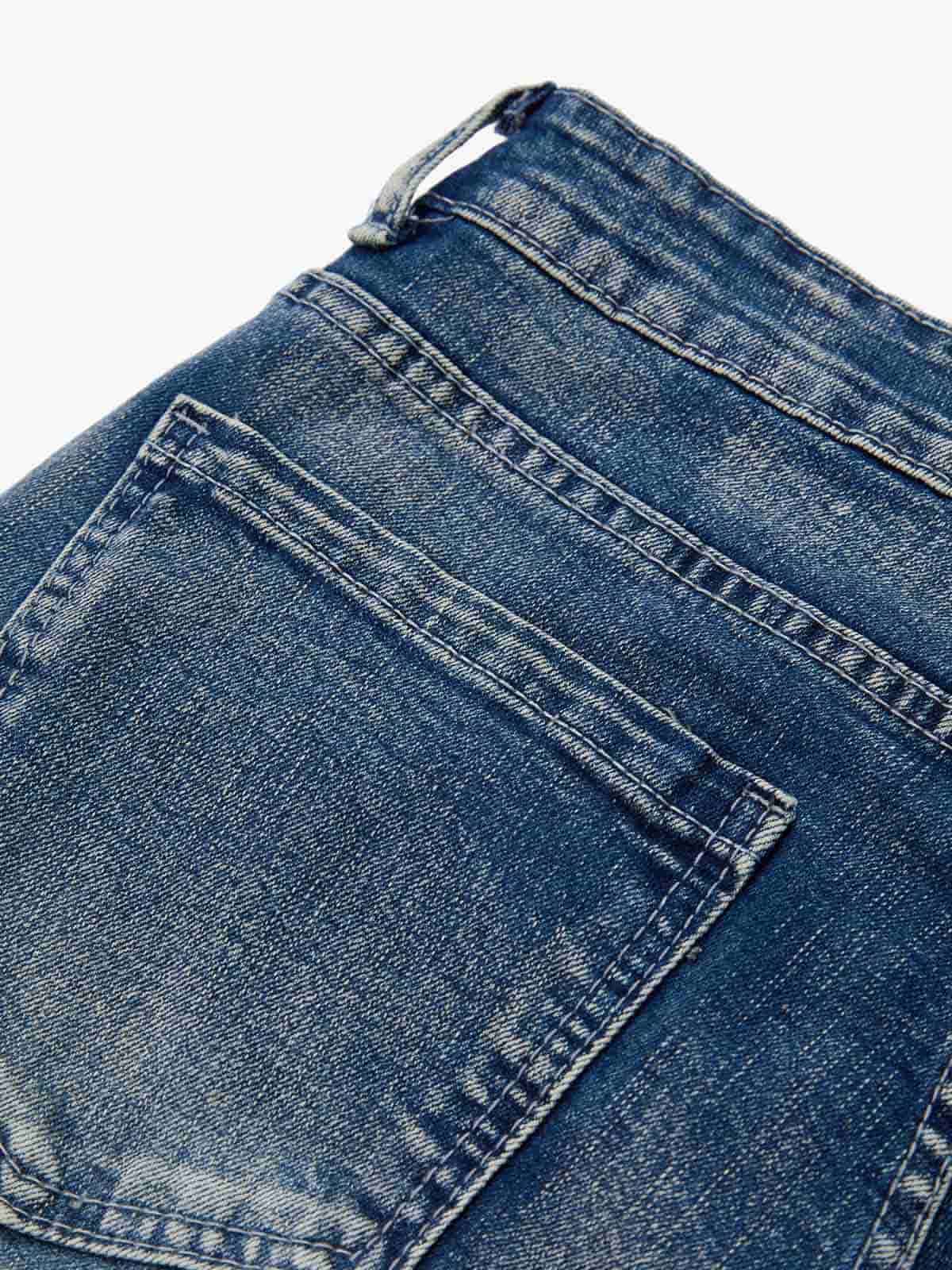 Vintage Distressed Button Fly Ruched Panel Flared Jeans - Image 17