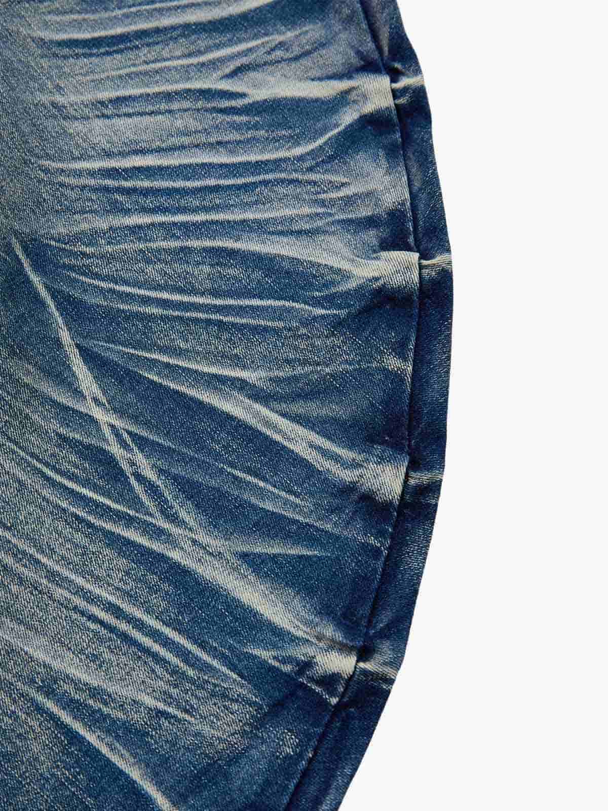 Vintage Distressed Button Fly Ruched Panel Flared Jeans - Image 19