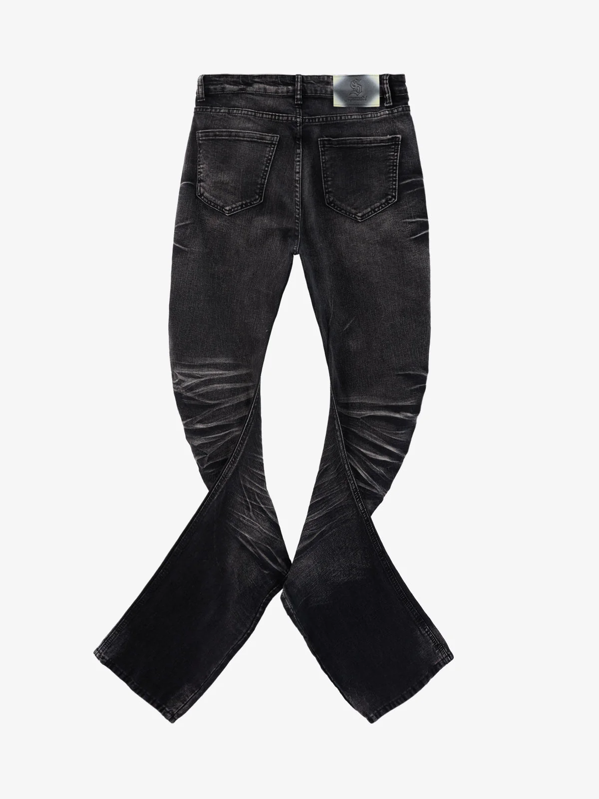 Vintage Distressed Button Fly Ruched Panel Flared Jeans - Image 7