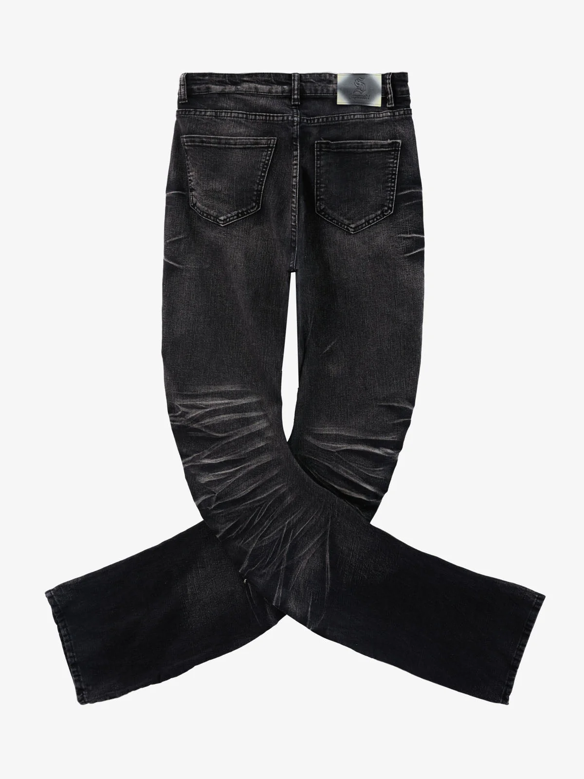 Vintage Distressed Button Fly Ruched Panel Flared Jeans - Image 9