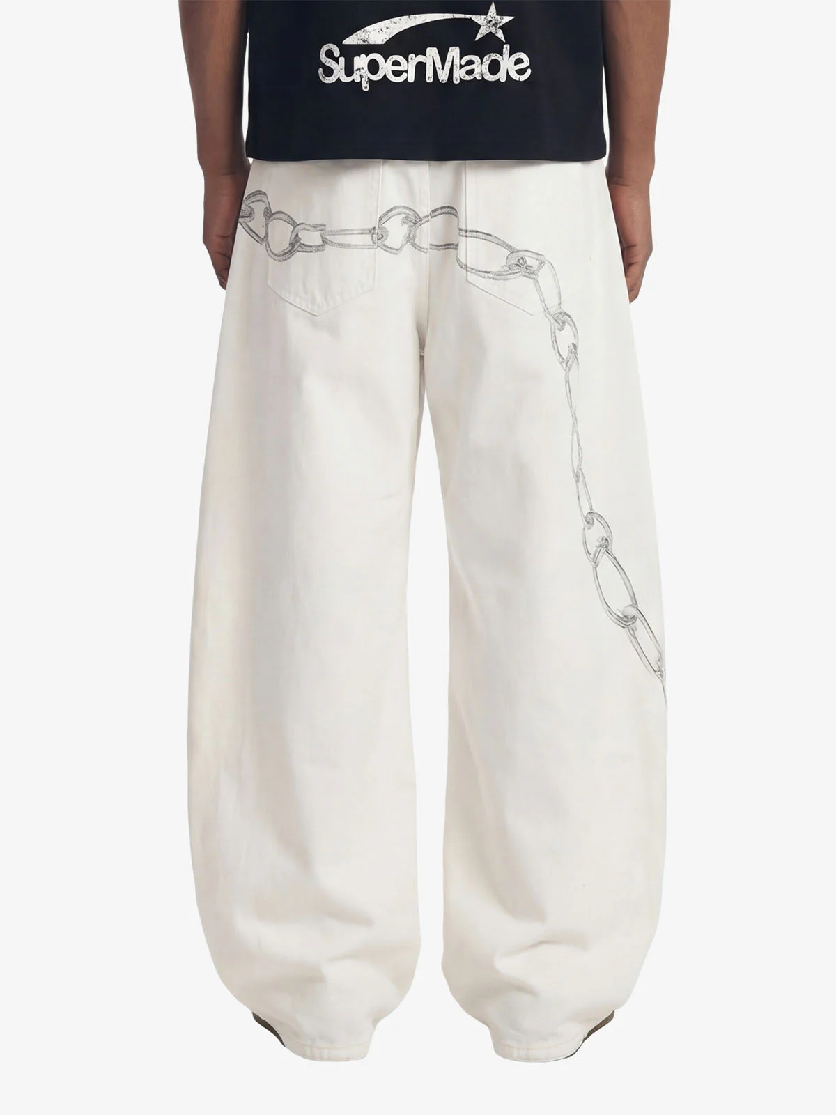 Vintage Distressed Chain Print Oversized Canvas Baggy Pants - Image 3