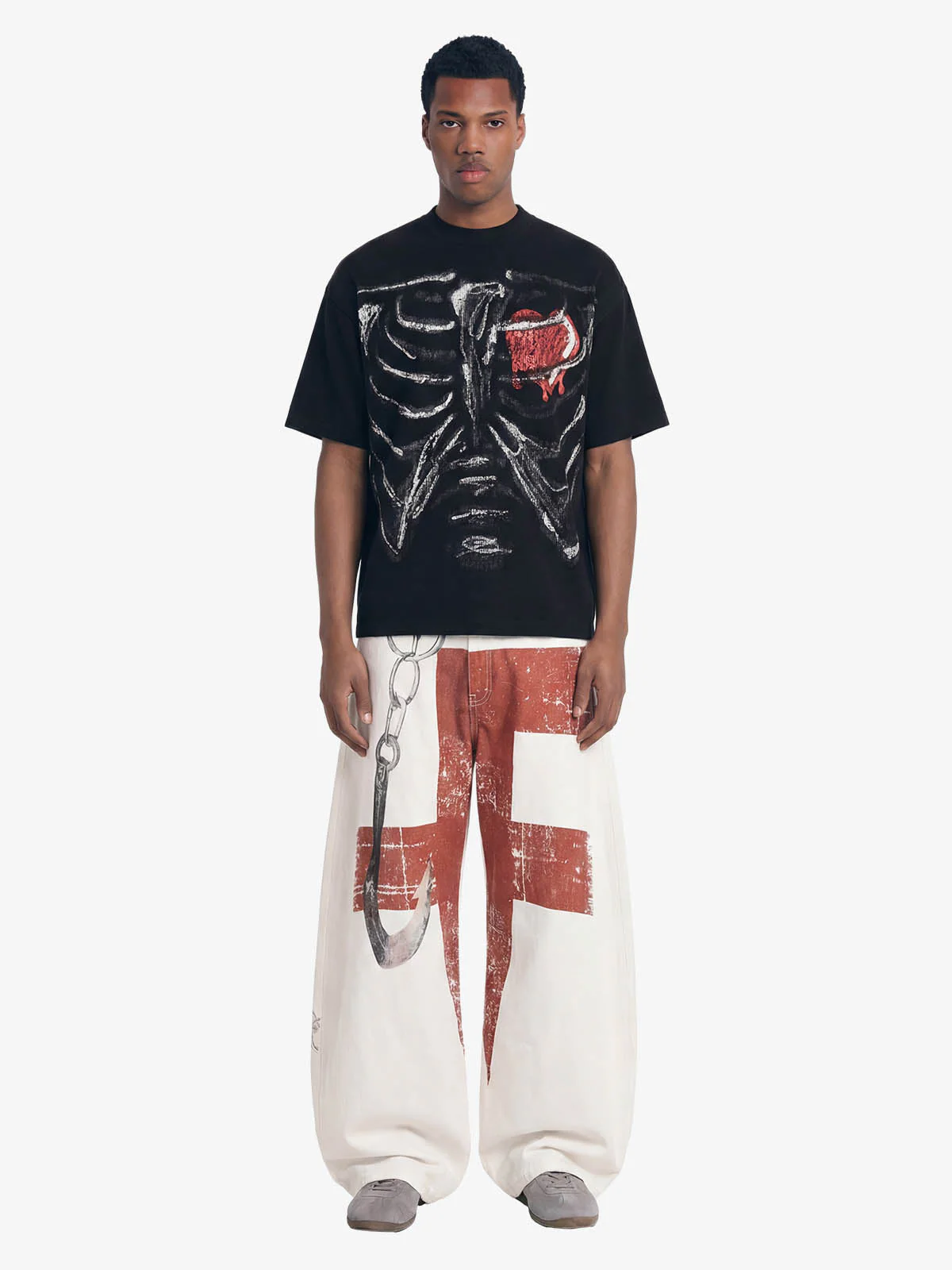 Vintage Distressed Chain Print Oversized Canvas Baggy Pants - Image 4