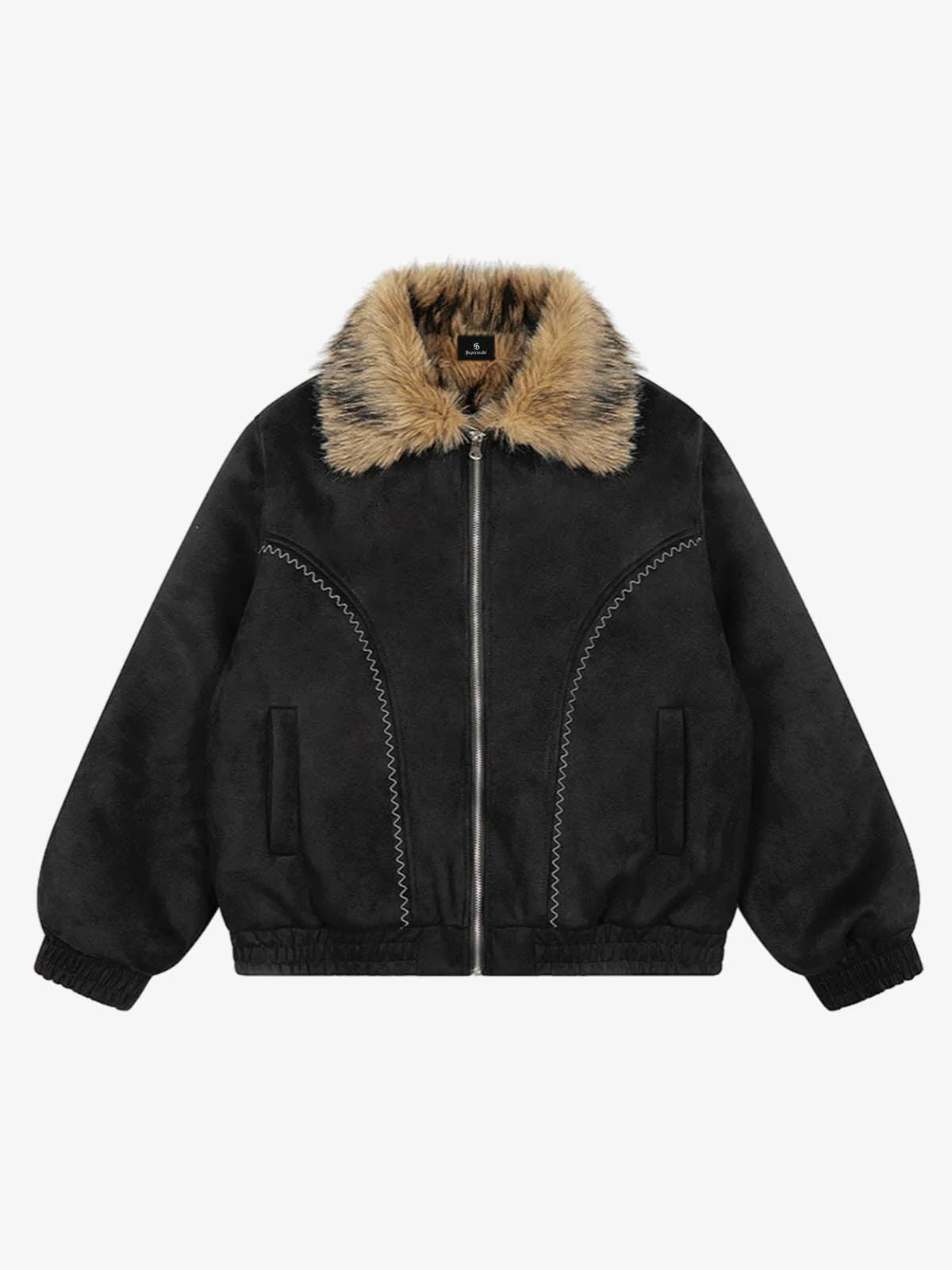 Vintage Distressed Deconstructed Faux Fur Collar Jacket - Image 2