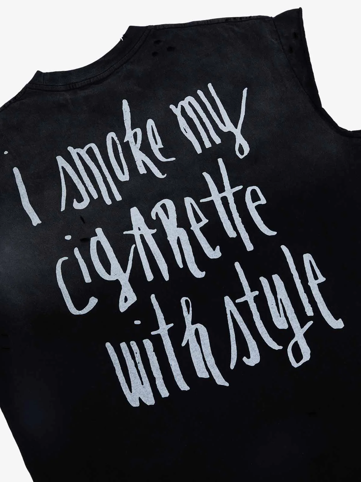 Vintage Distressed Hole Washed Letter Print Sleeveless Knit T-Shirt - Image 10