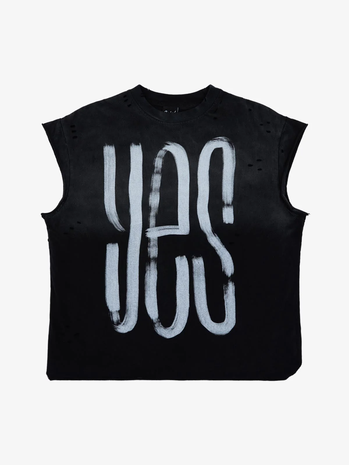 Vintage Distressed Hole Washed Letter Print Sleeveless Knit T-Shirt - Image 3