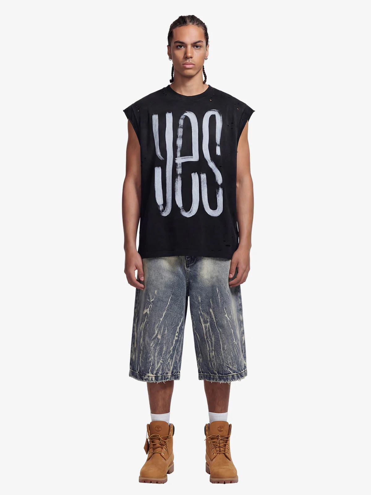 Vintage Distressed Hole Washed Letter Print Sleeveless Knit T-Shirt - Image 5