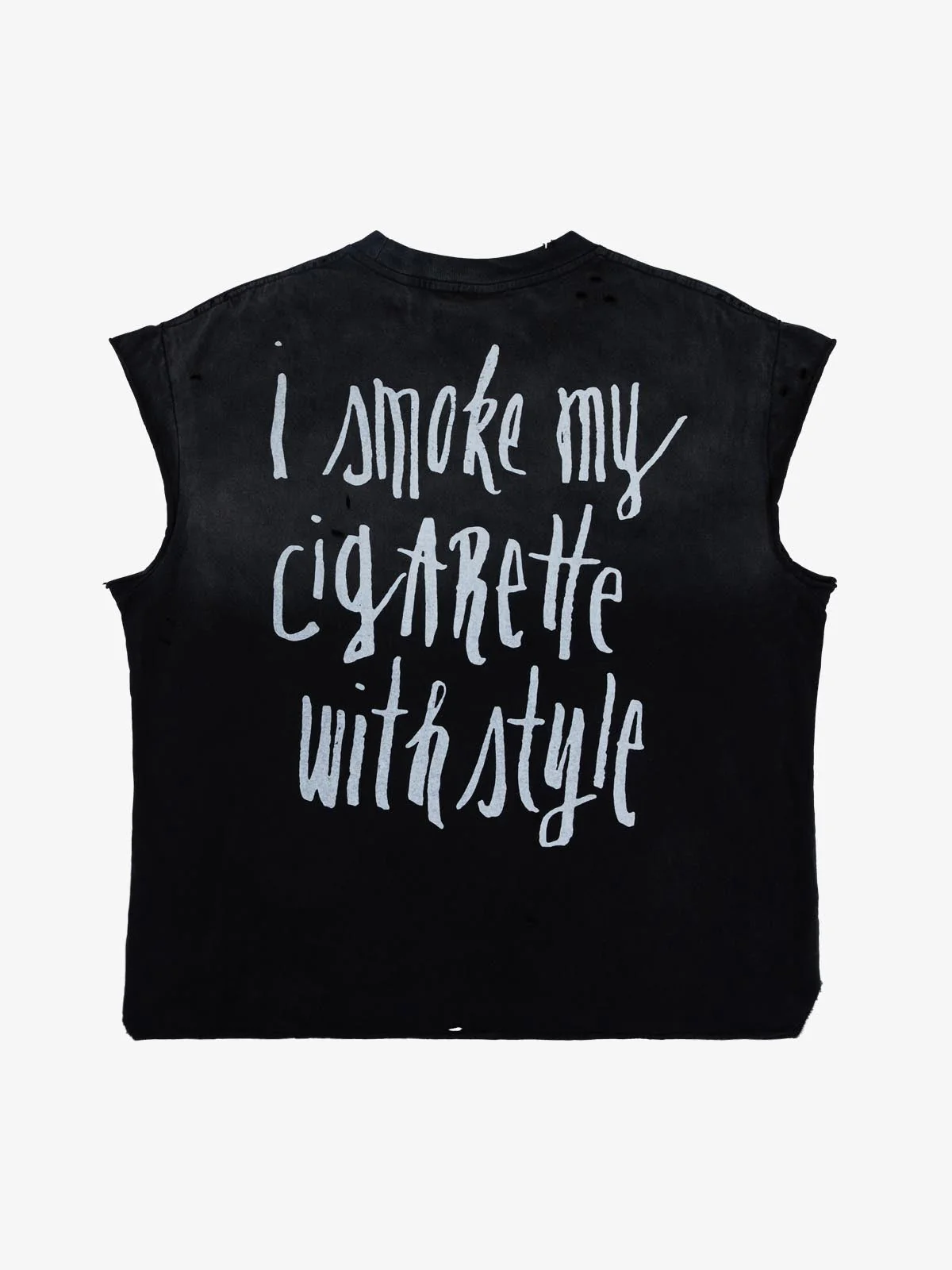 Vintage Distressed Hole Washed Letter Print Sleeveless Knit T-Shirt - Image 6