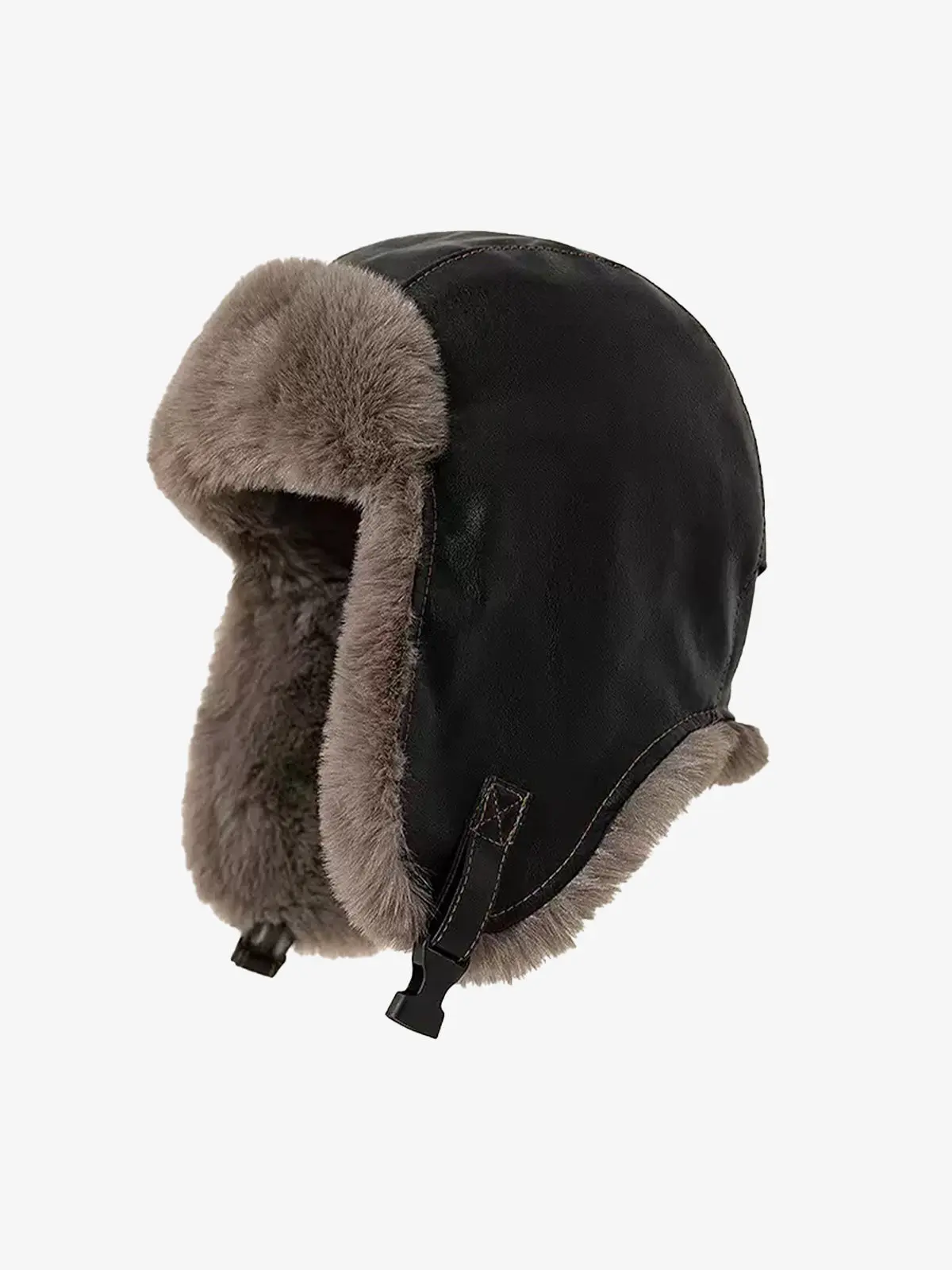 Vintage Distressed Leather Plush Trapper Hat