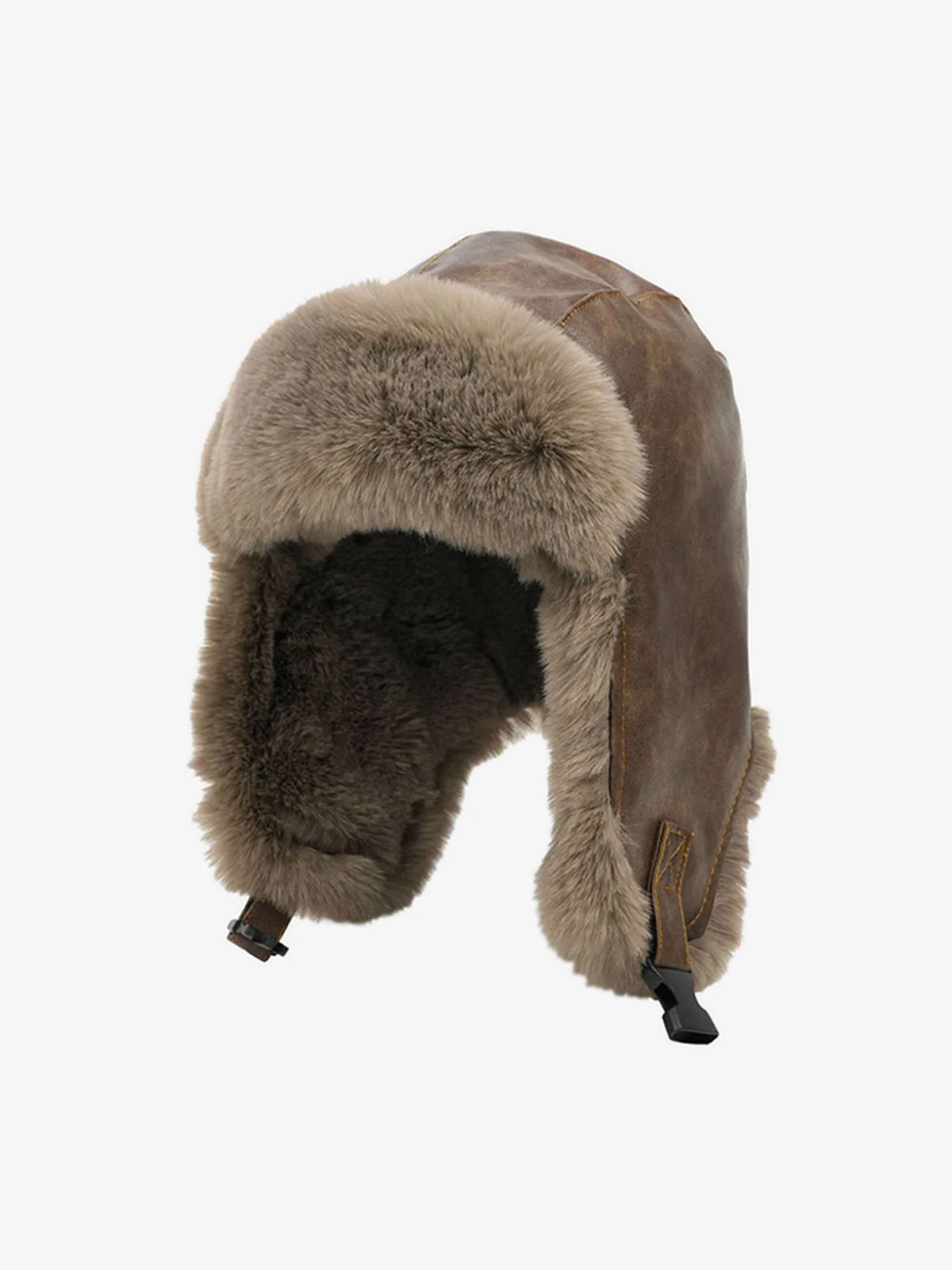 Vintage Distressed Leather Plush Trapper Hat - Image 2