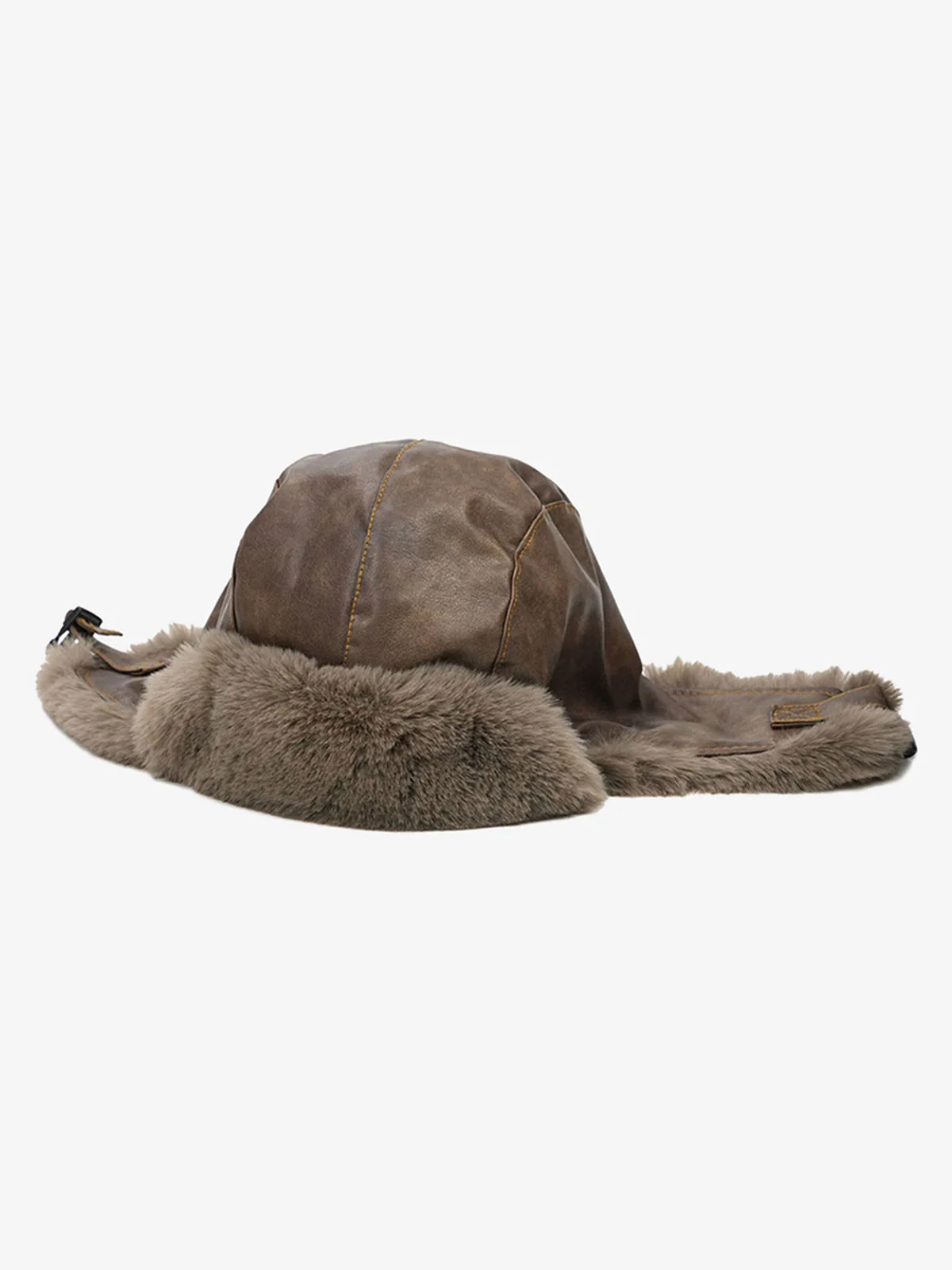 Vintage Distressed Leather Plush Trapper Hat - Image 7